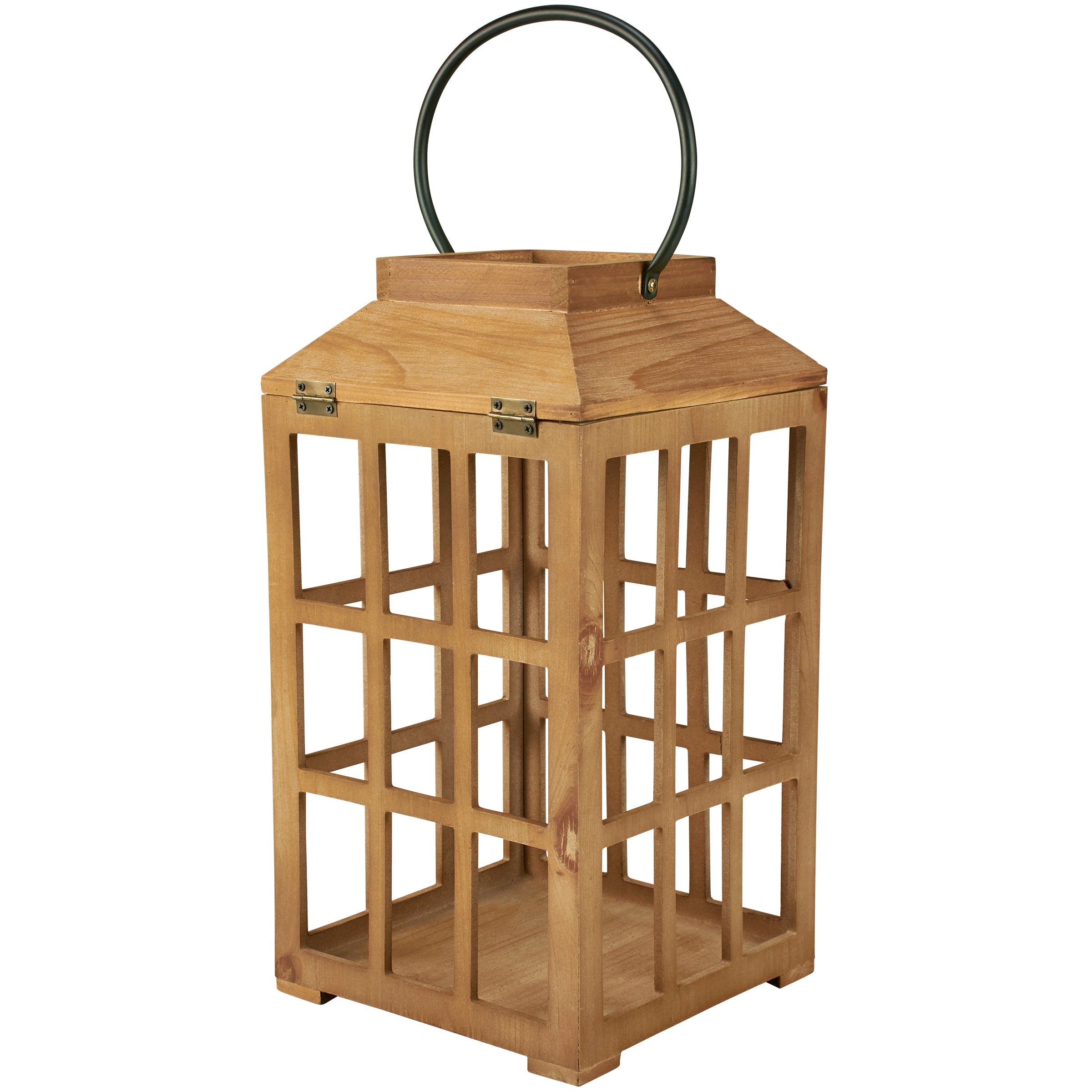 Charming Rustic Wooden Lantern Set with Metal Handles for Home Decor