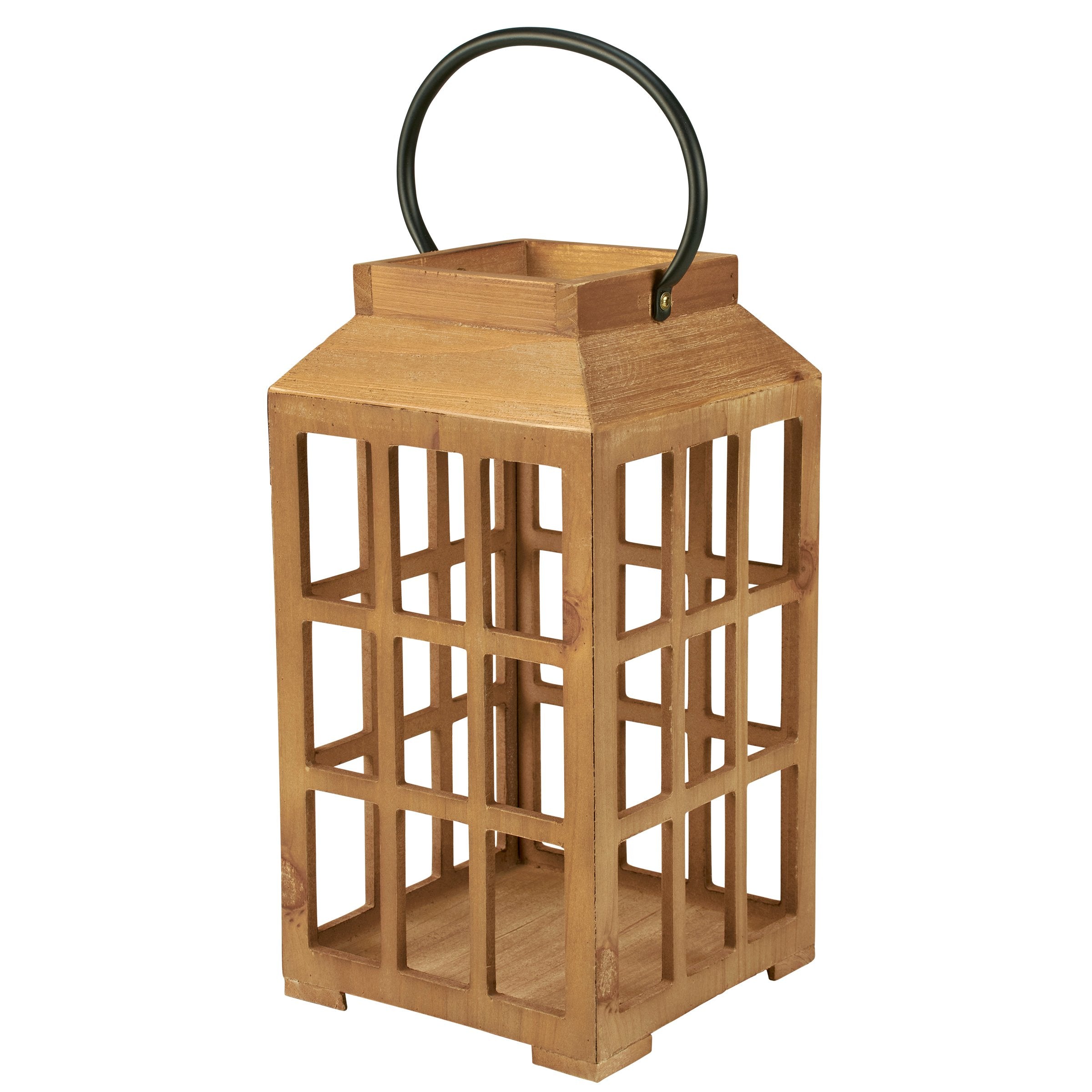 Charming Rustic Wooden Lantern Set with Metal Handles for Home Decor