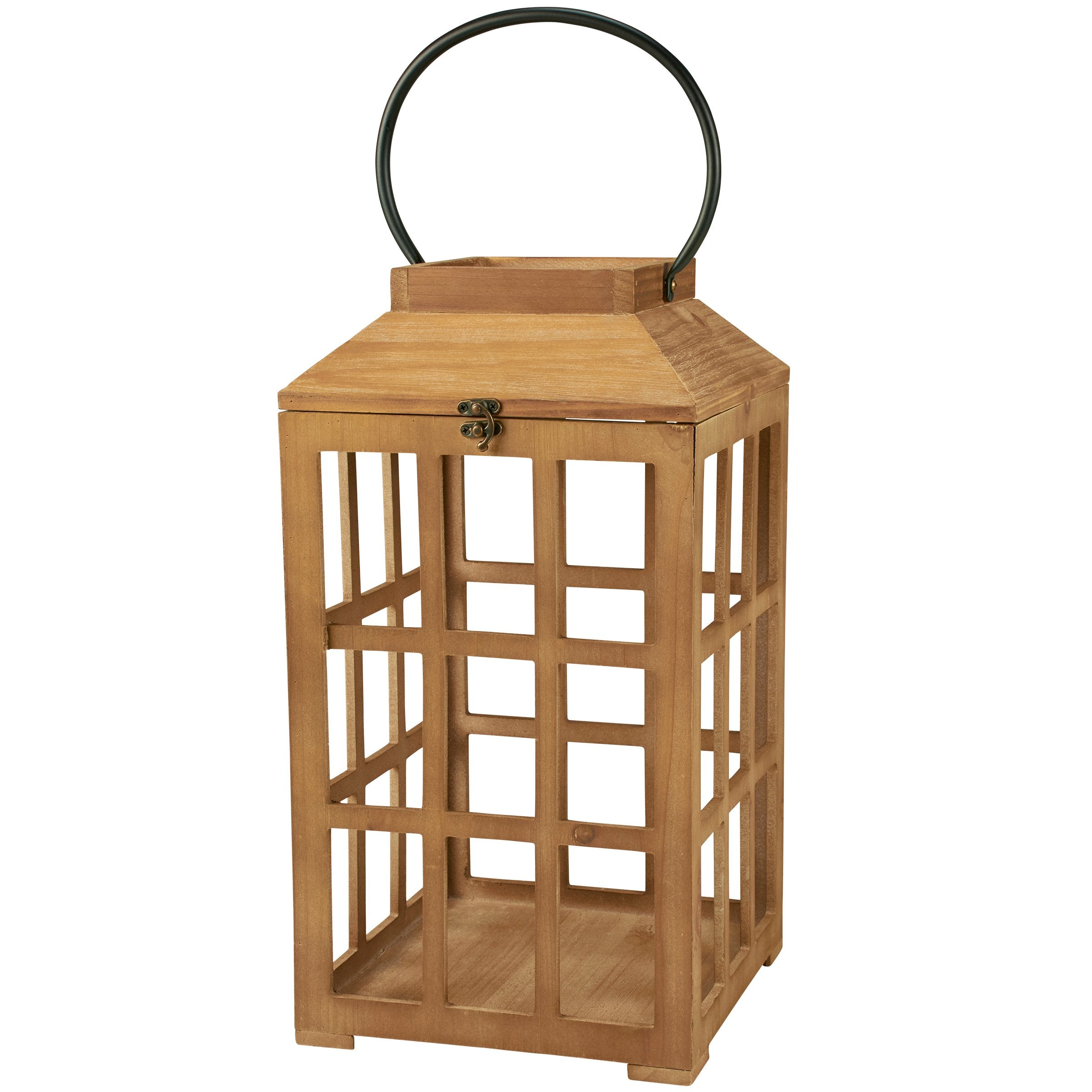 Charming Rustic Wooden Lantern Set with Metal Handles for Home Decor