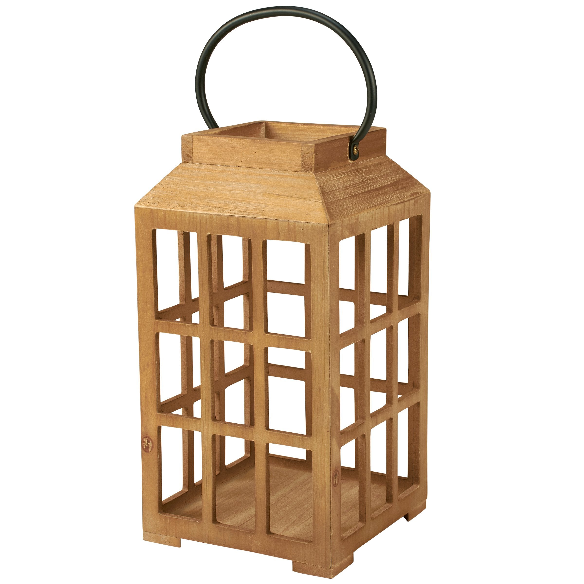 Charming Rustic Wooden Lantern Set with Metal Handles for Home Decor
