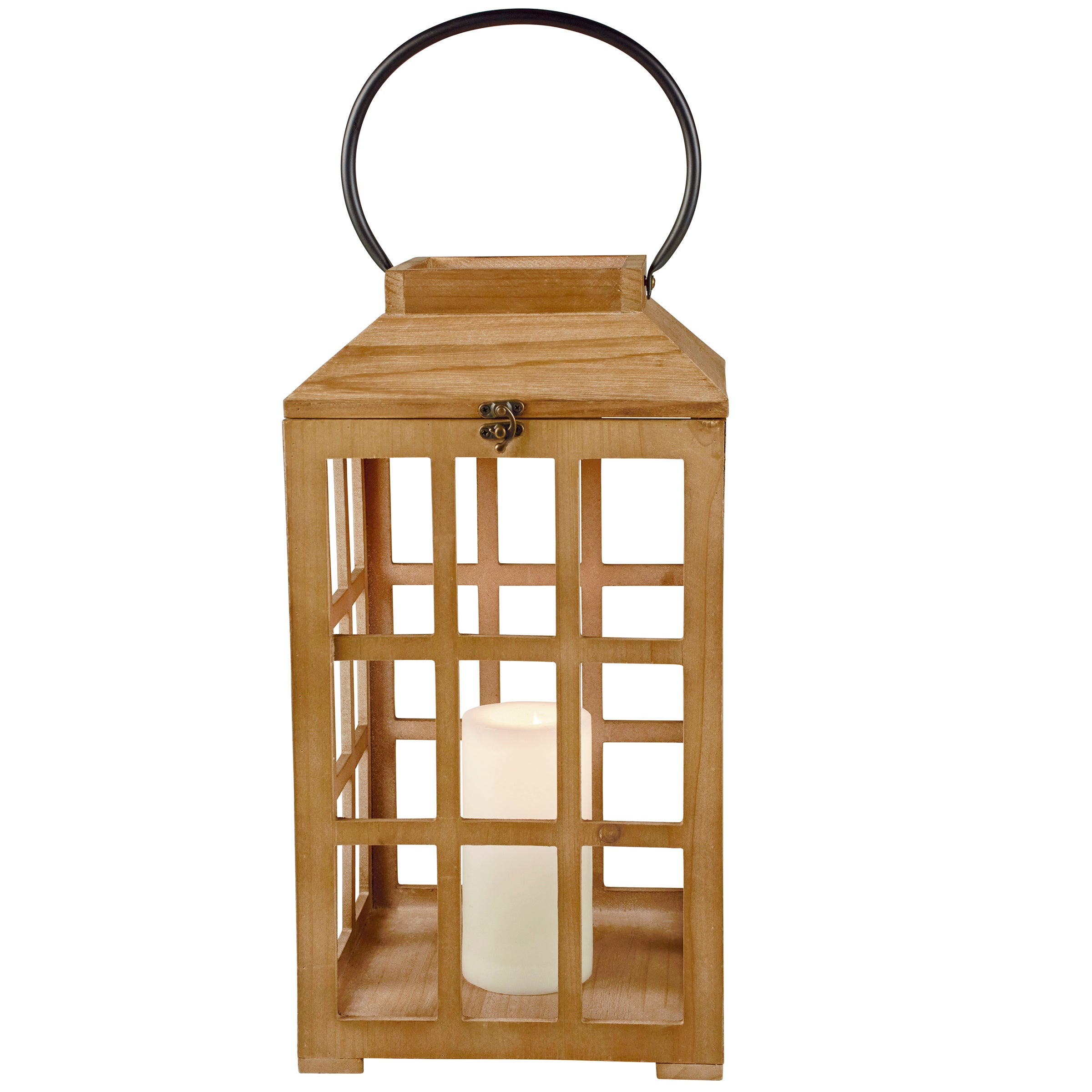 Charming Rustic Wooden Lantern Set with Metal Handles for Home Decor