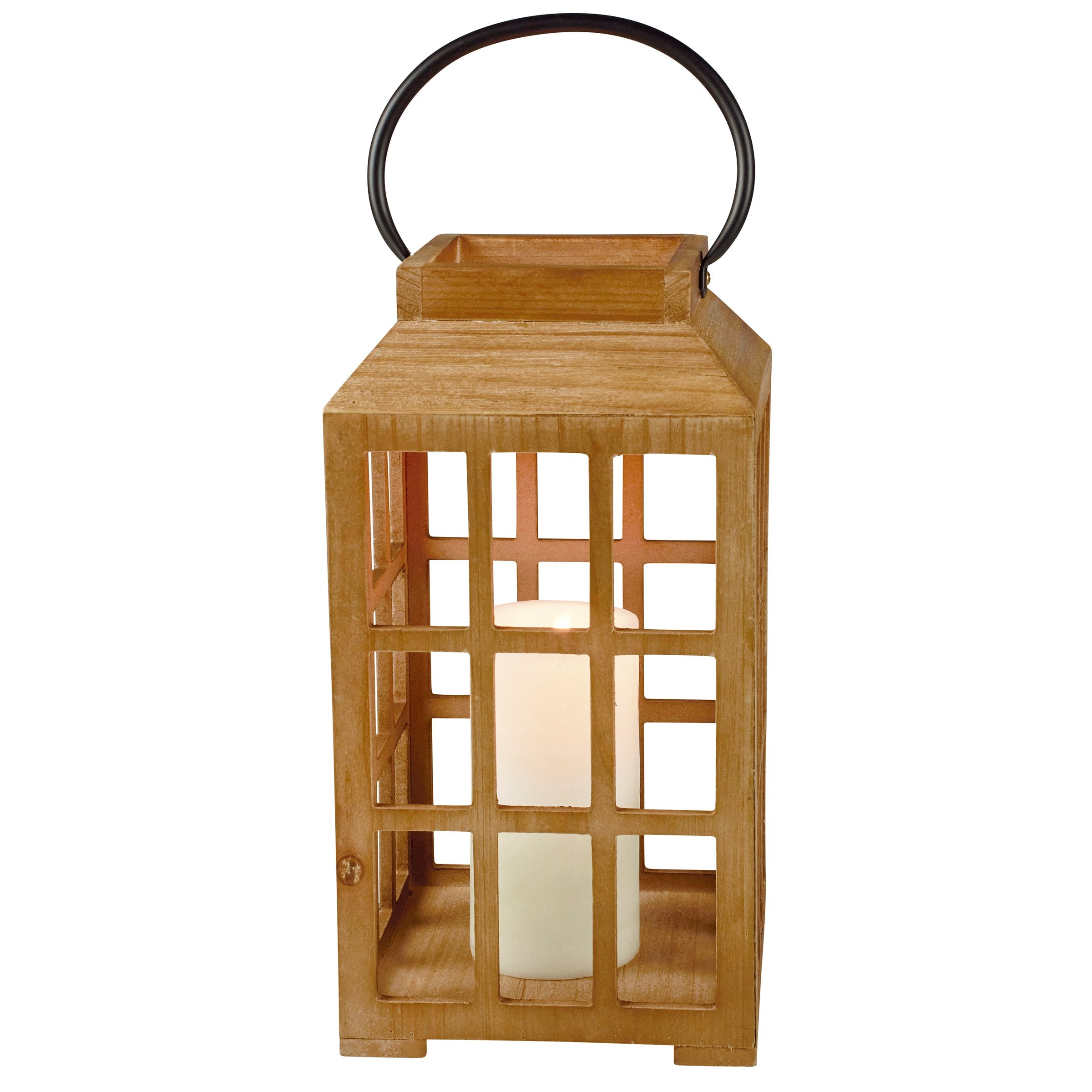 Charming Rustic Wooden Lantern Set with Metal Handles for Home Decor