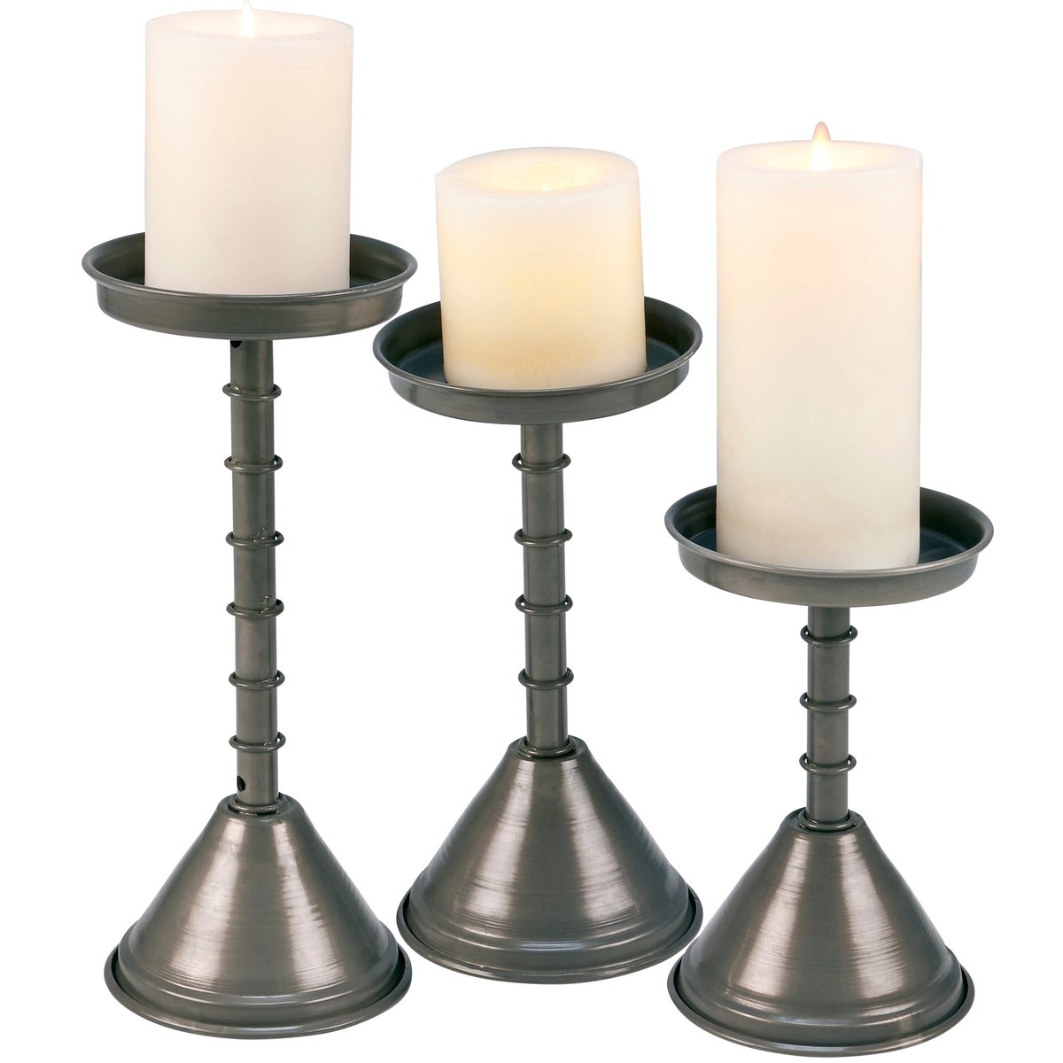 Rustic Farmhouse Metal Funnel Candle Holder Set, Three Tiered Home Accent