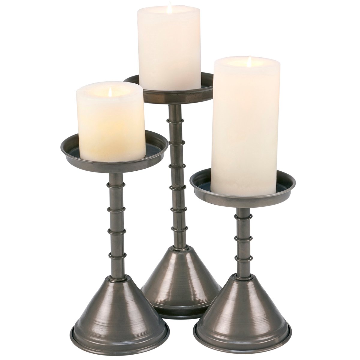 Rustic Farmhouse Metal Funnel Candle Holder Set, Three Tiered Home Accent