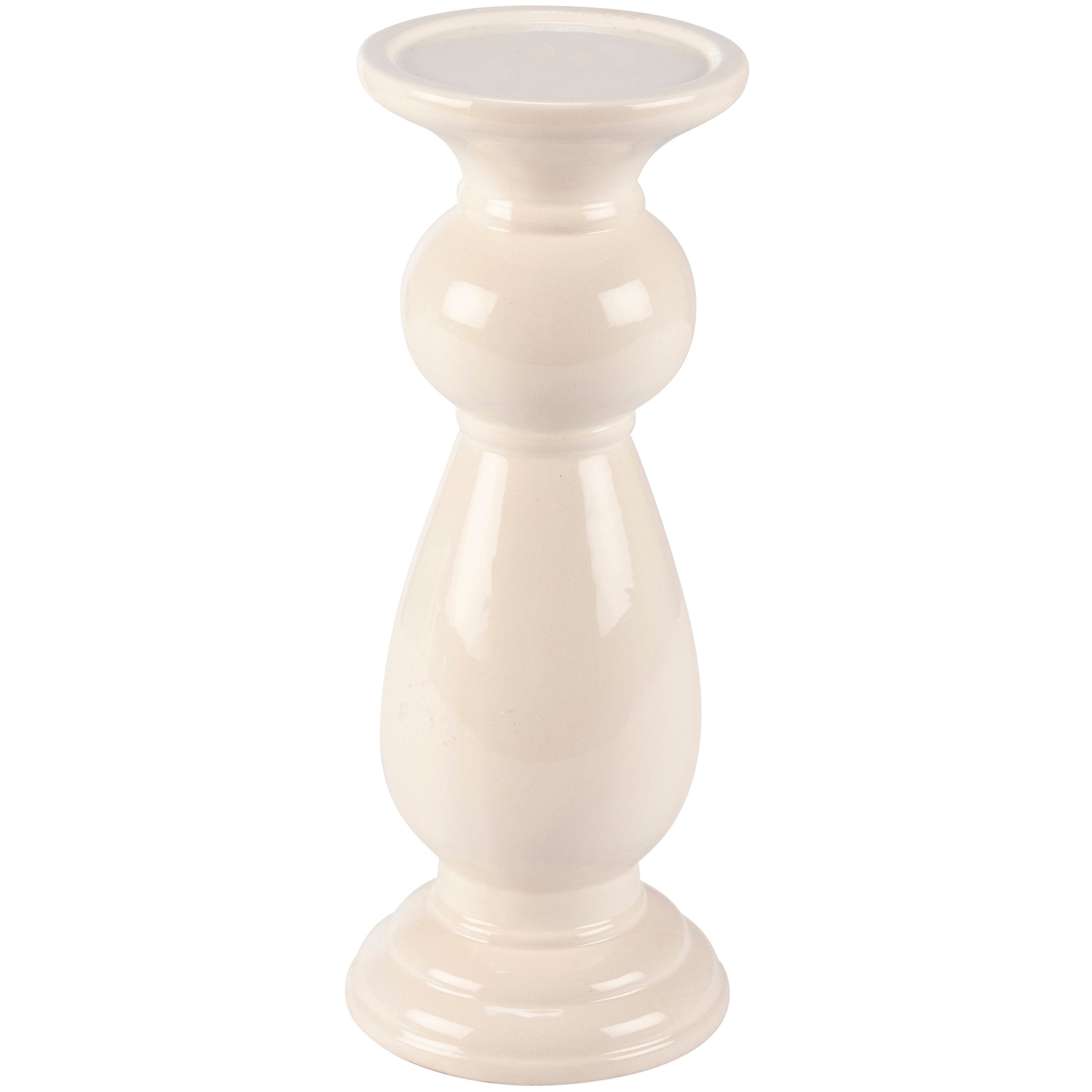 Elegant Glossy Ceramic Pillar Candle Holder Set, Three Distinct Sizes
