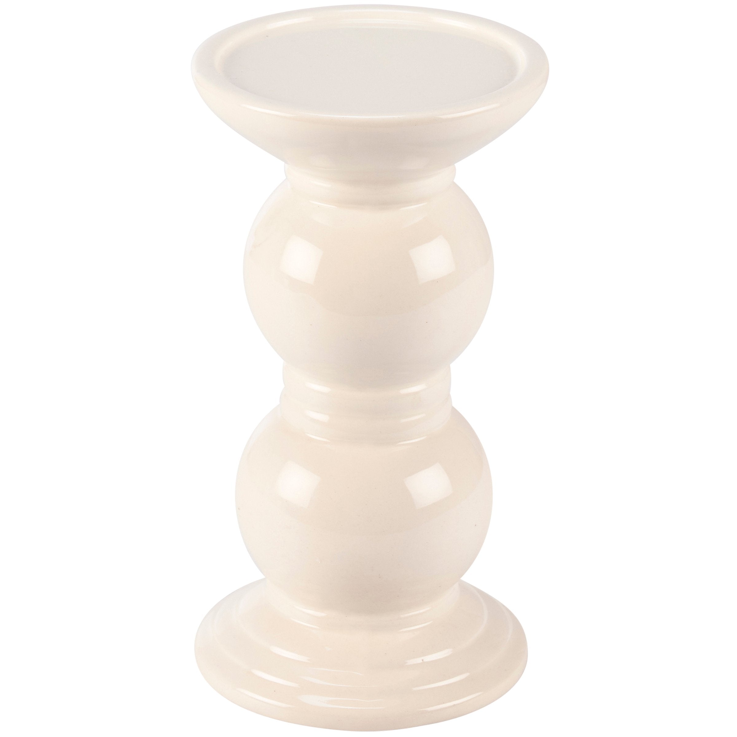 Elegant Glossy Ceramic Pillar Candle Holder Set, Three Distinct Sizes