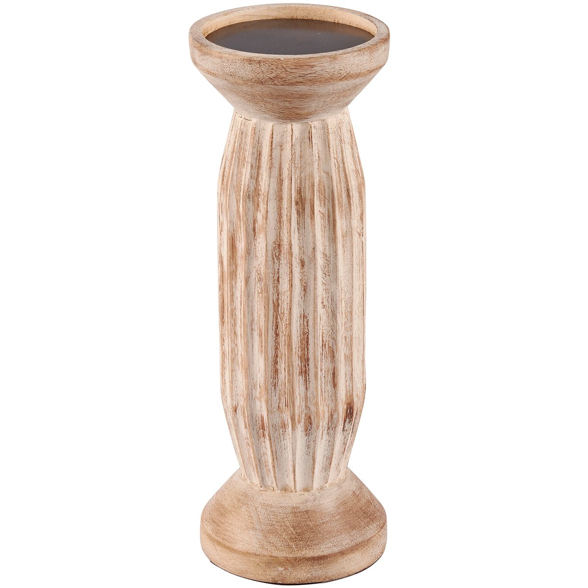 Rustic Farmhouse Carved Wood Candle Holder Set, Distressed Natural Finish