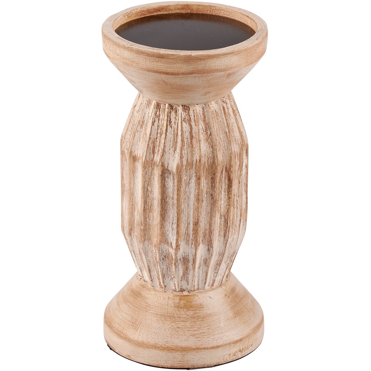 Rustic Farmhouse Carved Wood Candle Holder Set, Distressed Natural Finish