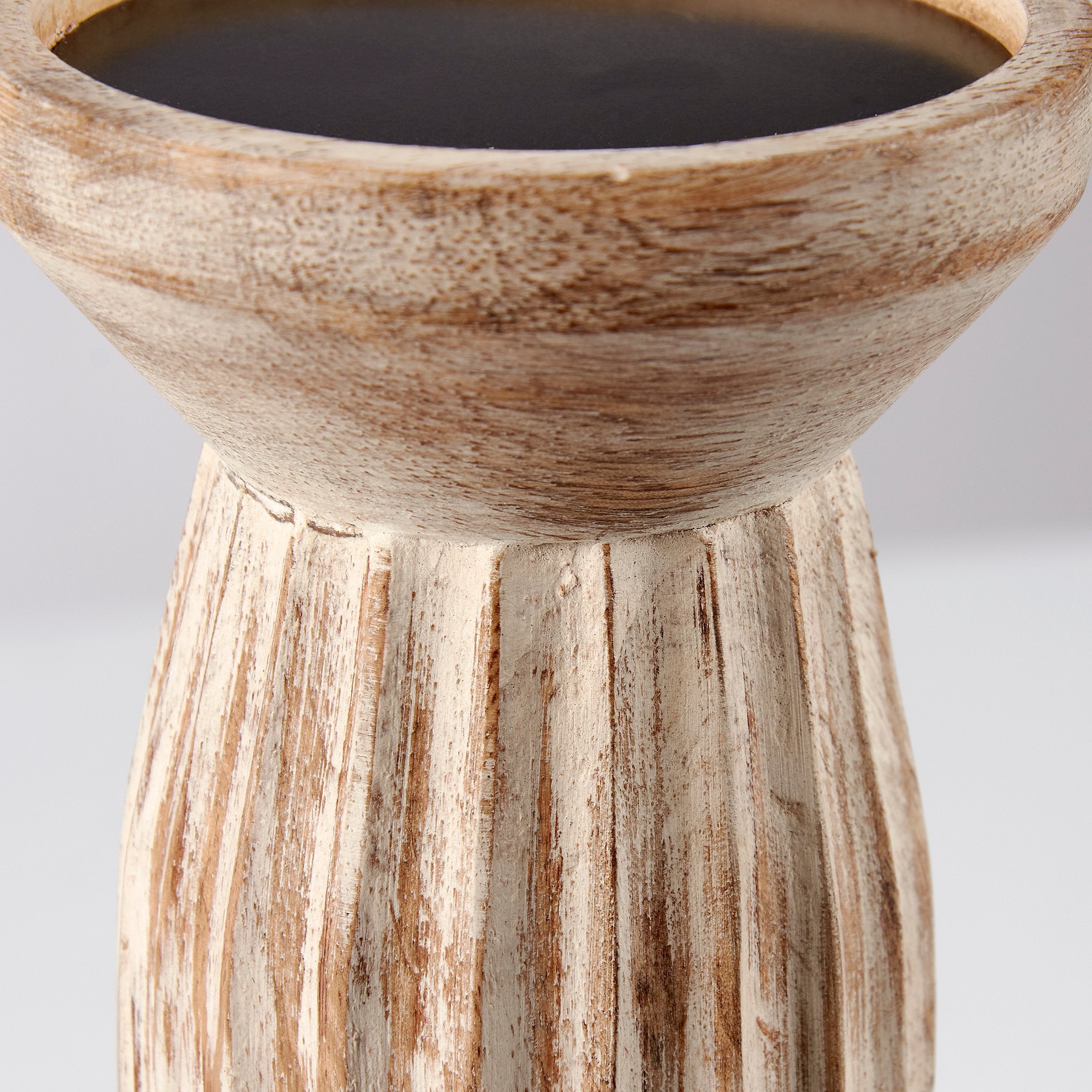 Rustic Farmhouse Carved Wood Candle Holder Set, Distressed Natural Finish