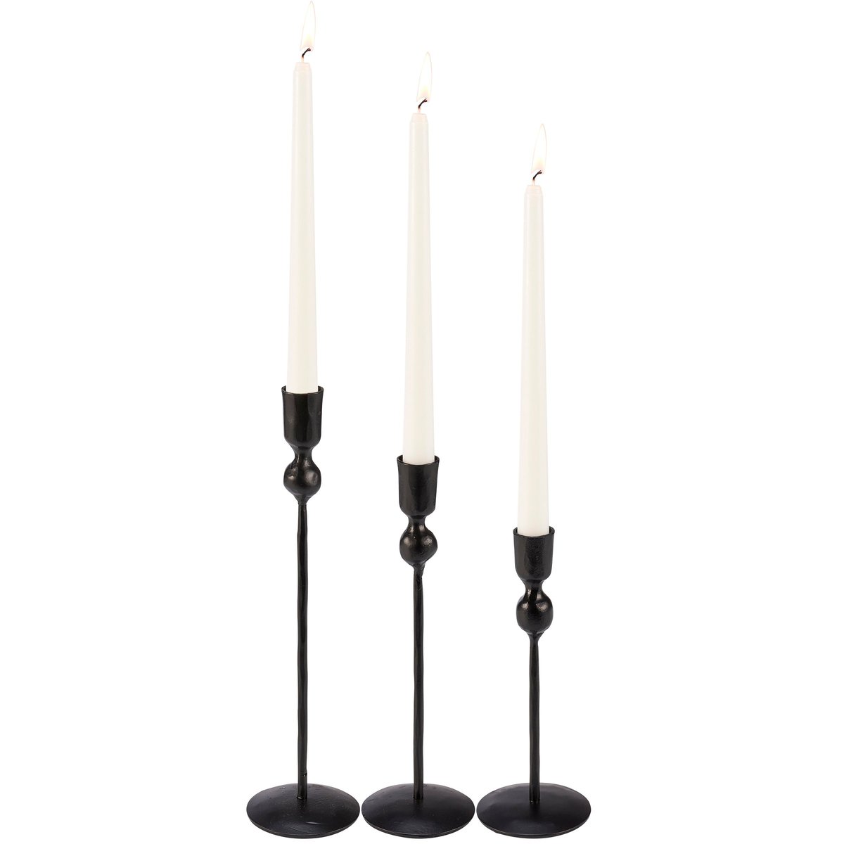 Elegant Black Metal Taper Candle Holder Set - 3 Varying Heights for Decor
