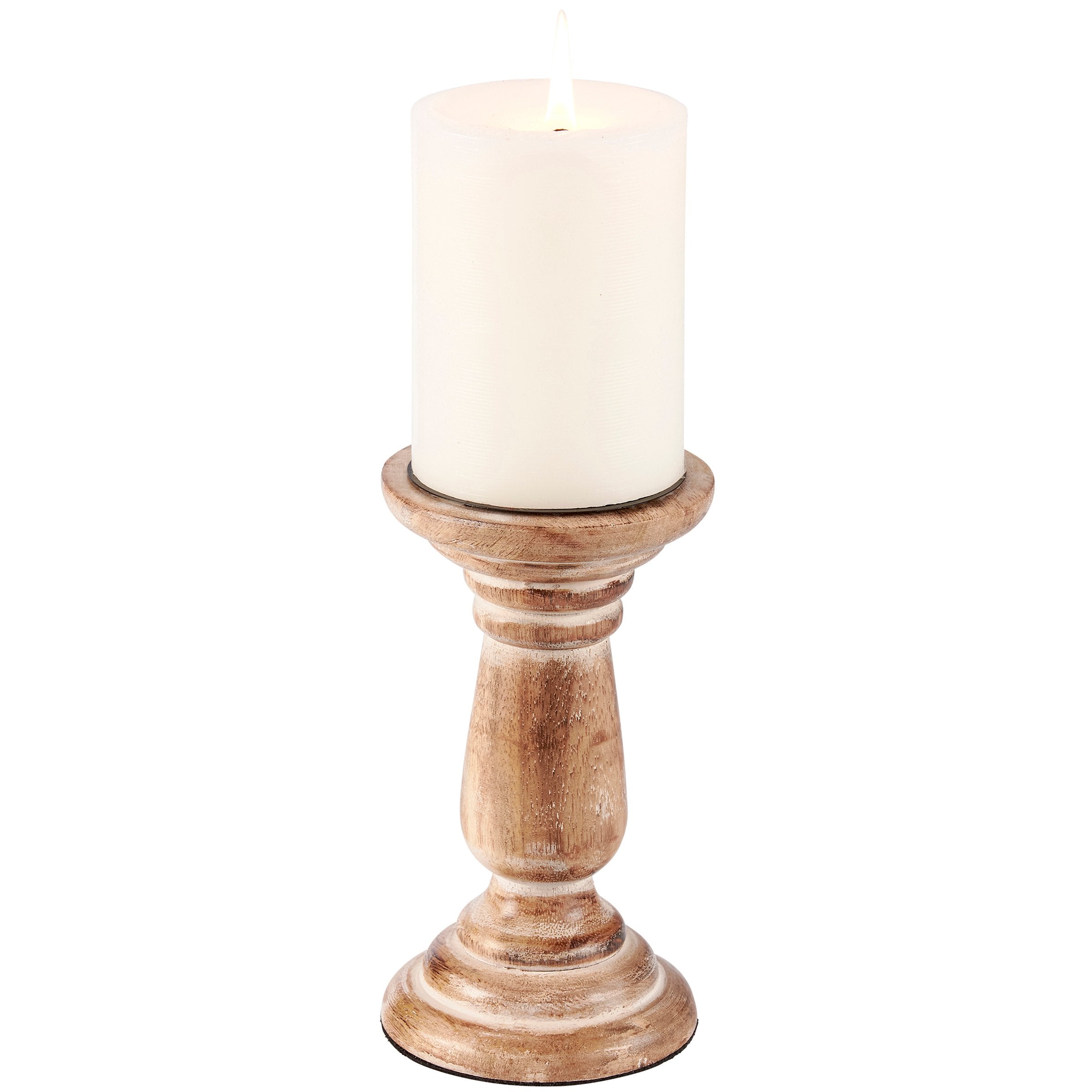 Farmhouse Rustic Wooden Pillar Candle Holder Set - Distressed Natural Wood Decor