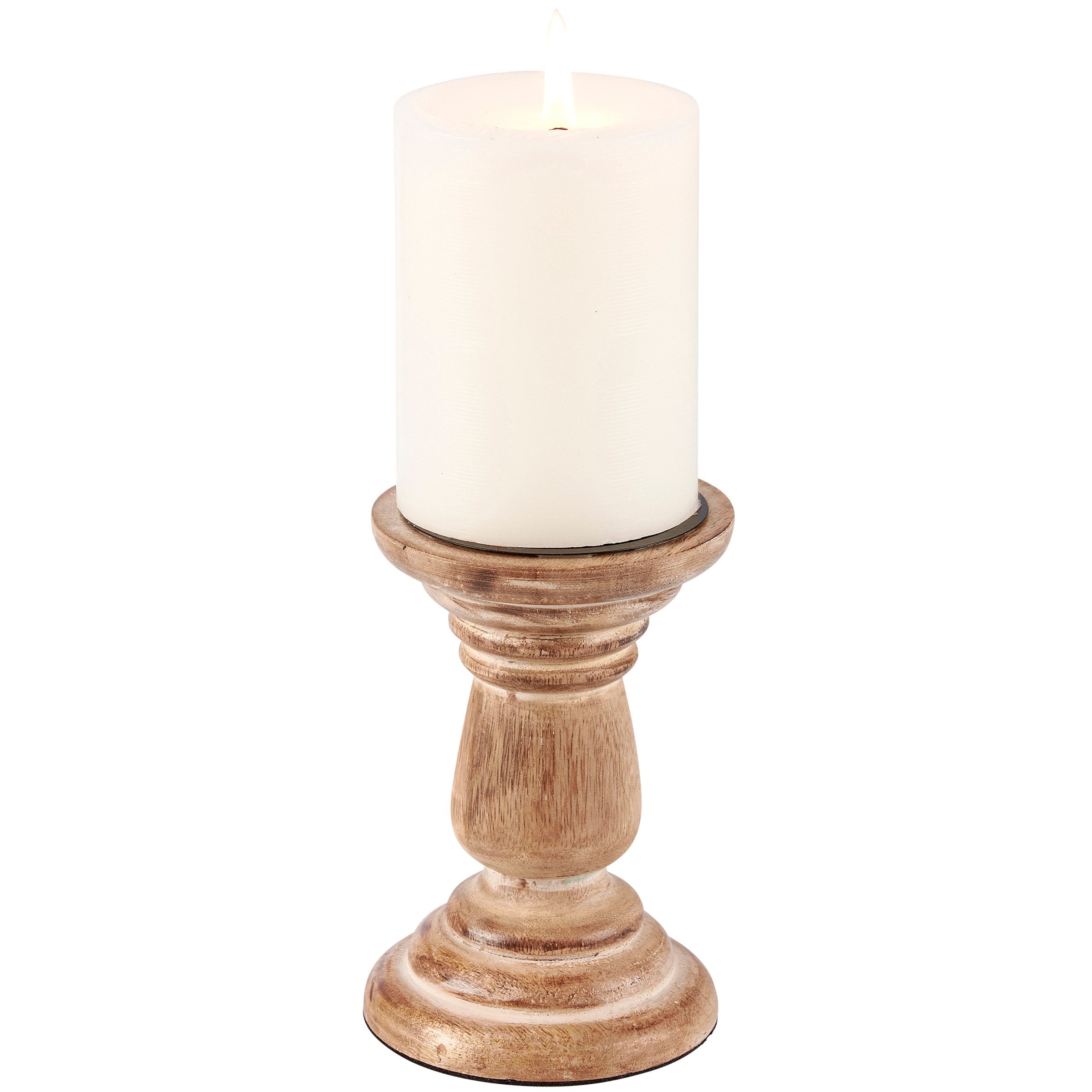 Farmhouse Rustic Wooden Pillar Candle Holder Set - Distressed Natural Wood Decor