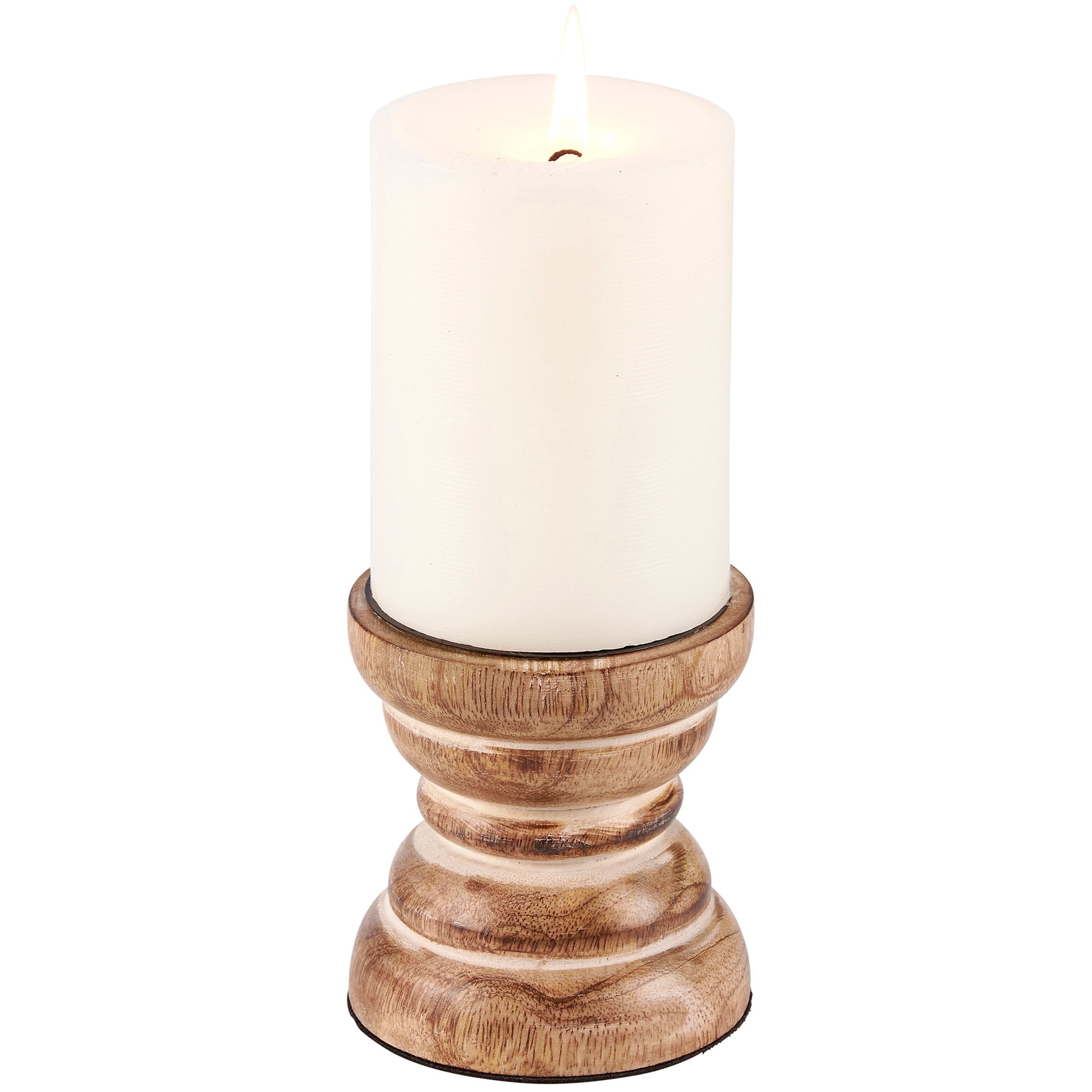 Farmhouse Rustic Wooden Pillar Candle Holder Set - Distressed Natural Wood Decor