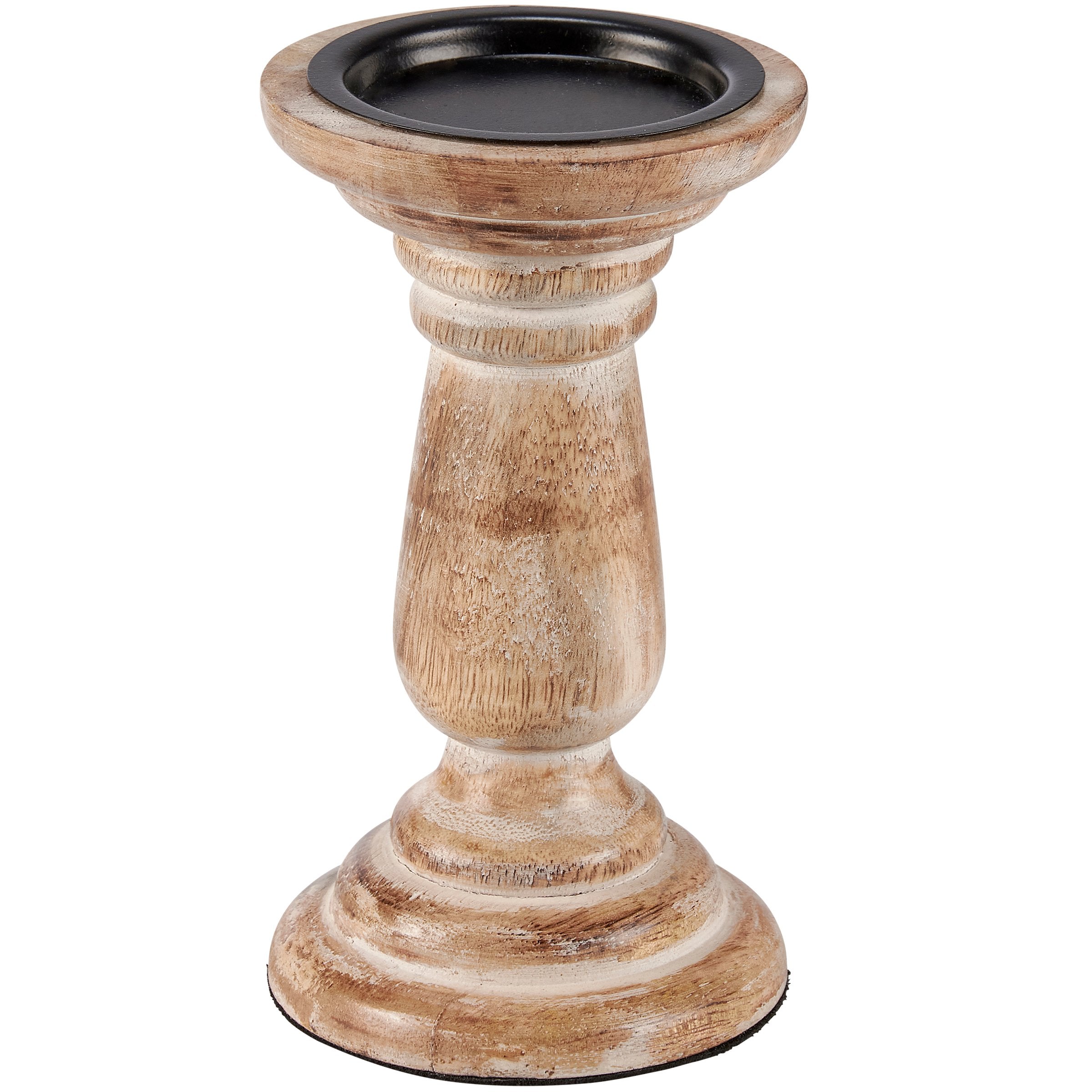 Farmhouse Rustic Wooden Pillar Candle Holder Set - Distressed Natural Wood Decor