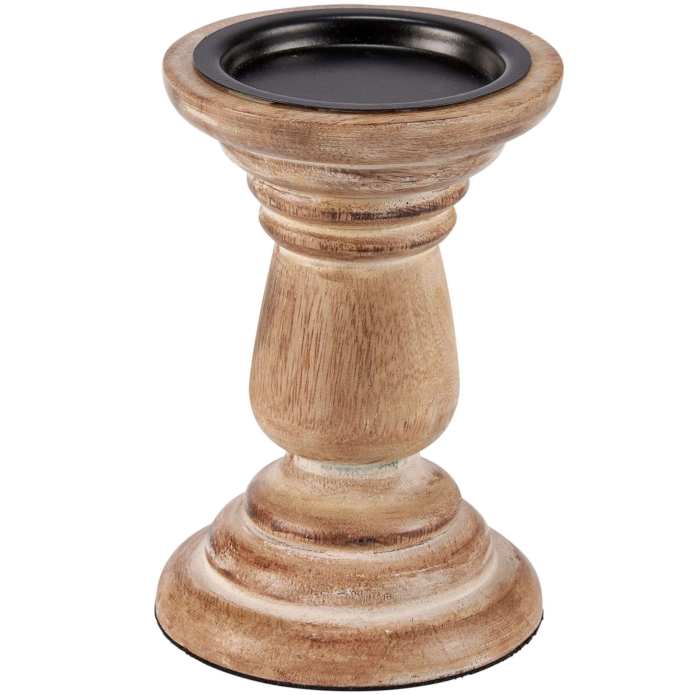 Farmhouse Rustic Wooden Pillar Candle Holder Set - Distressed Natural Wood Decor