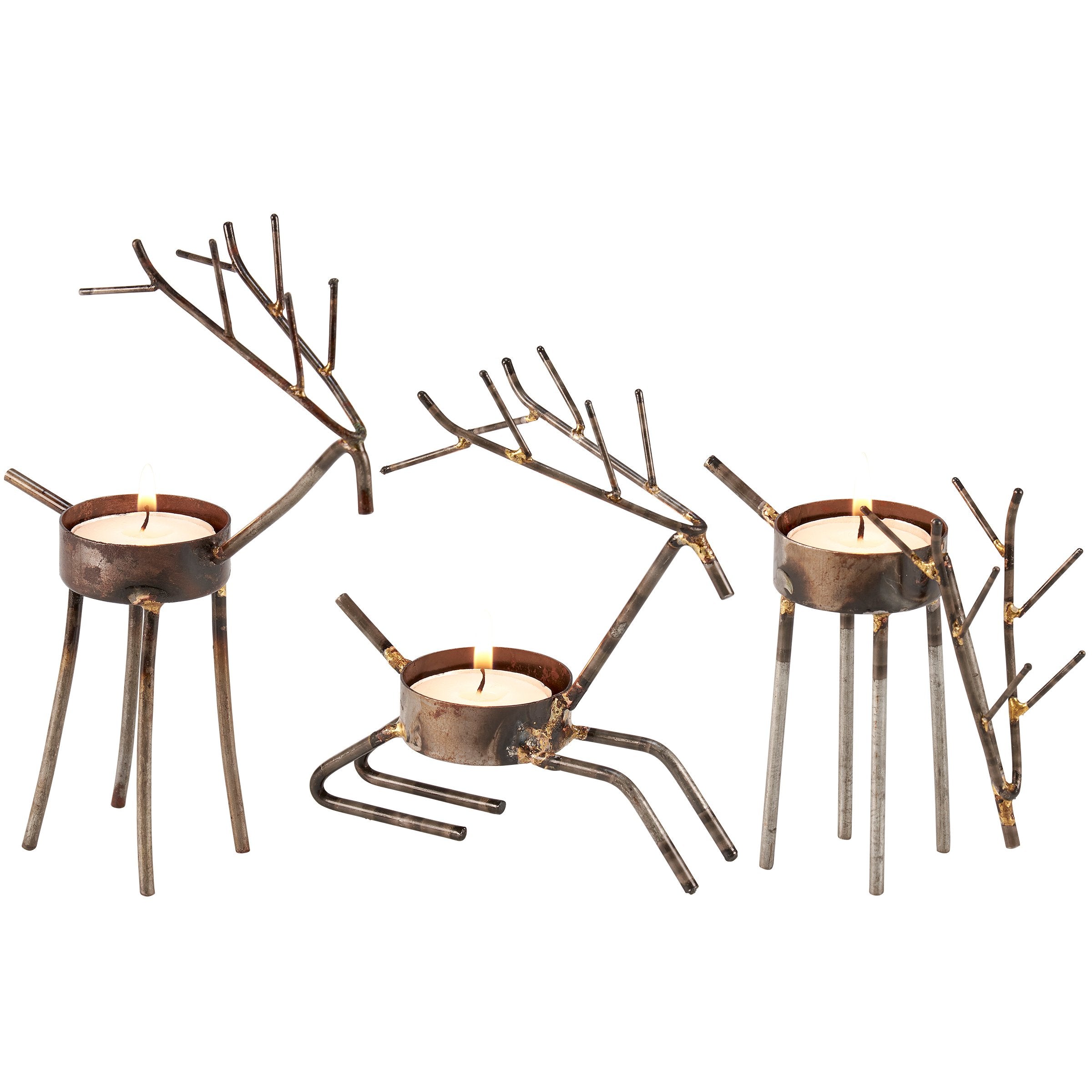 Rustic Metal Deer Tealight Candle Holder Set - Elegant Forest Animal Decor