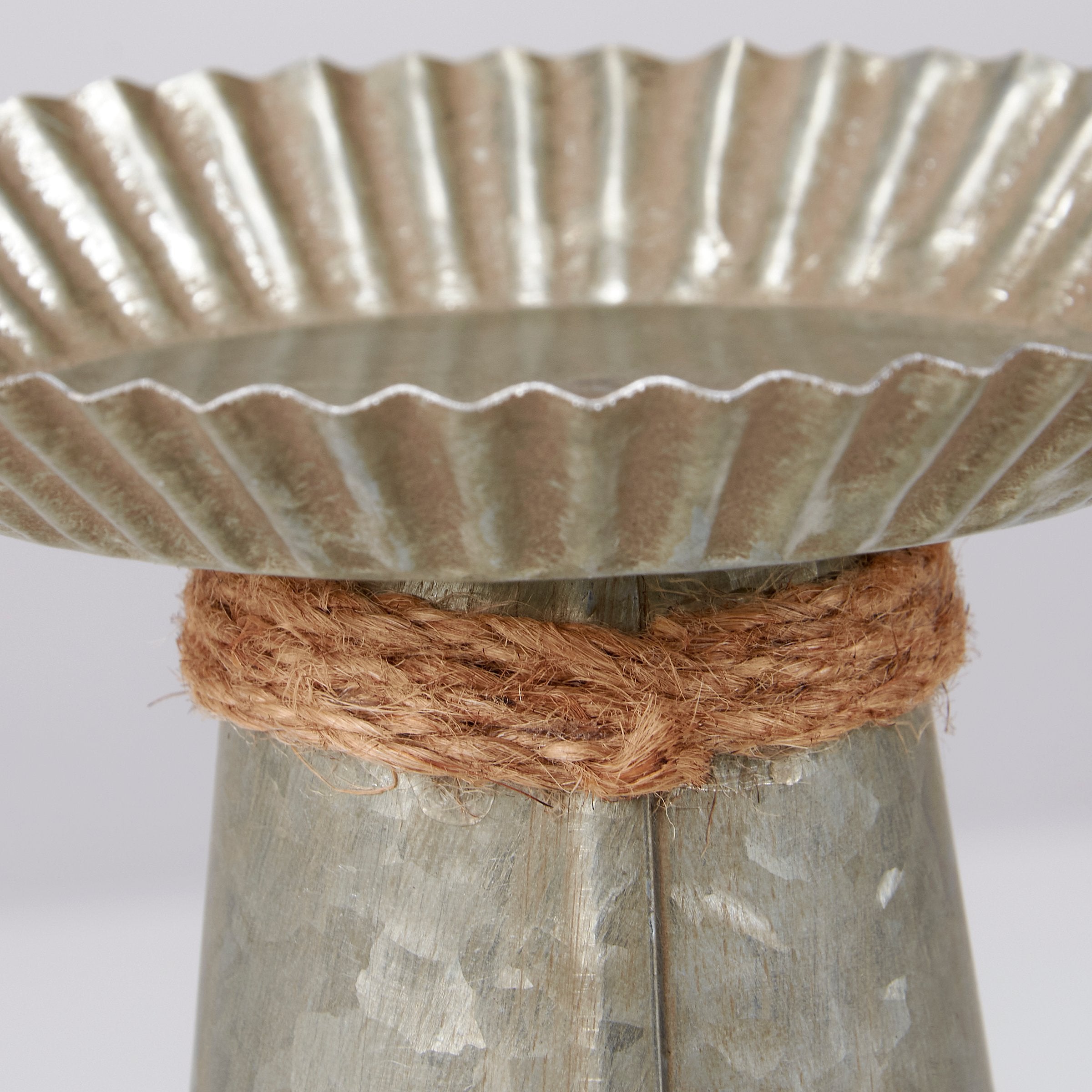 Primitive Farmhouse Galvanized Metal Jute Candle Holder Set - 2 Rustic Pieces