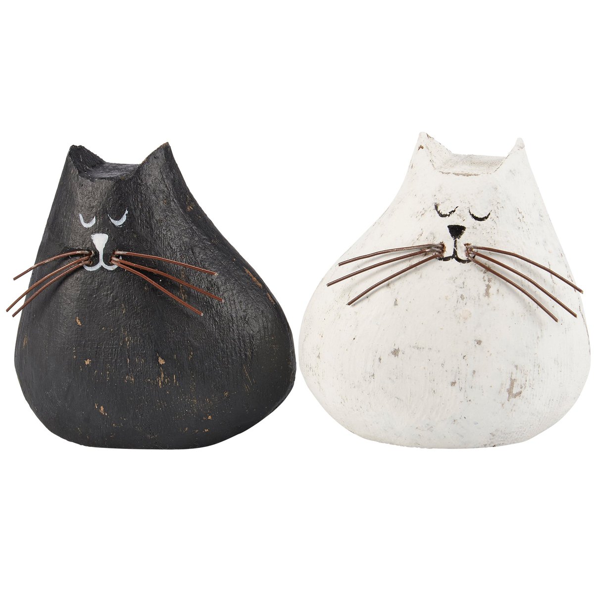 Charming Wooden Black & White Kitten Sitter Set with Wire Whiskers