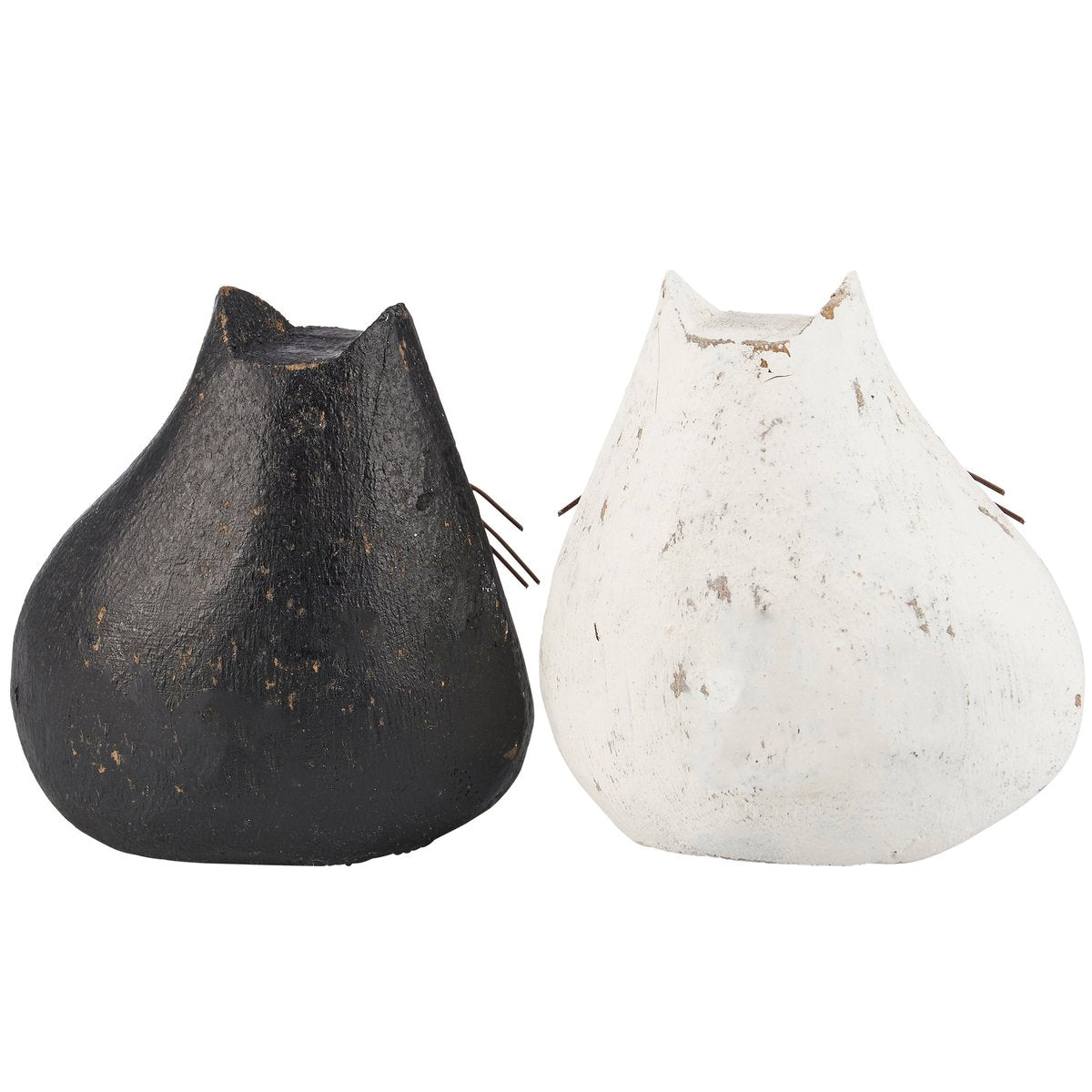 Charming Wooden Black & White Kitten Sitter Set with Wire Whiskers