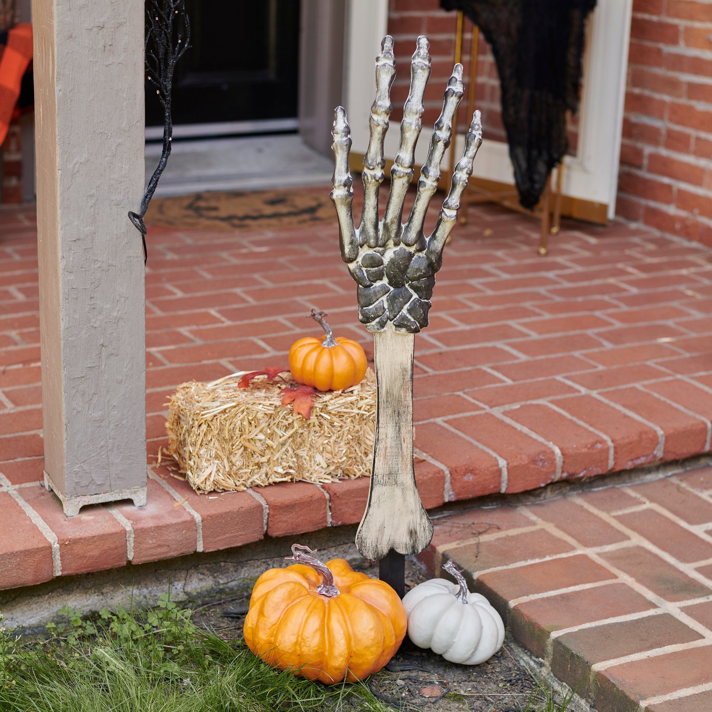 Spooky Skeleton Hand Halloween Yard Stake - Rustic Wood Decoration