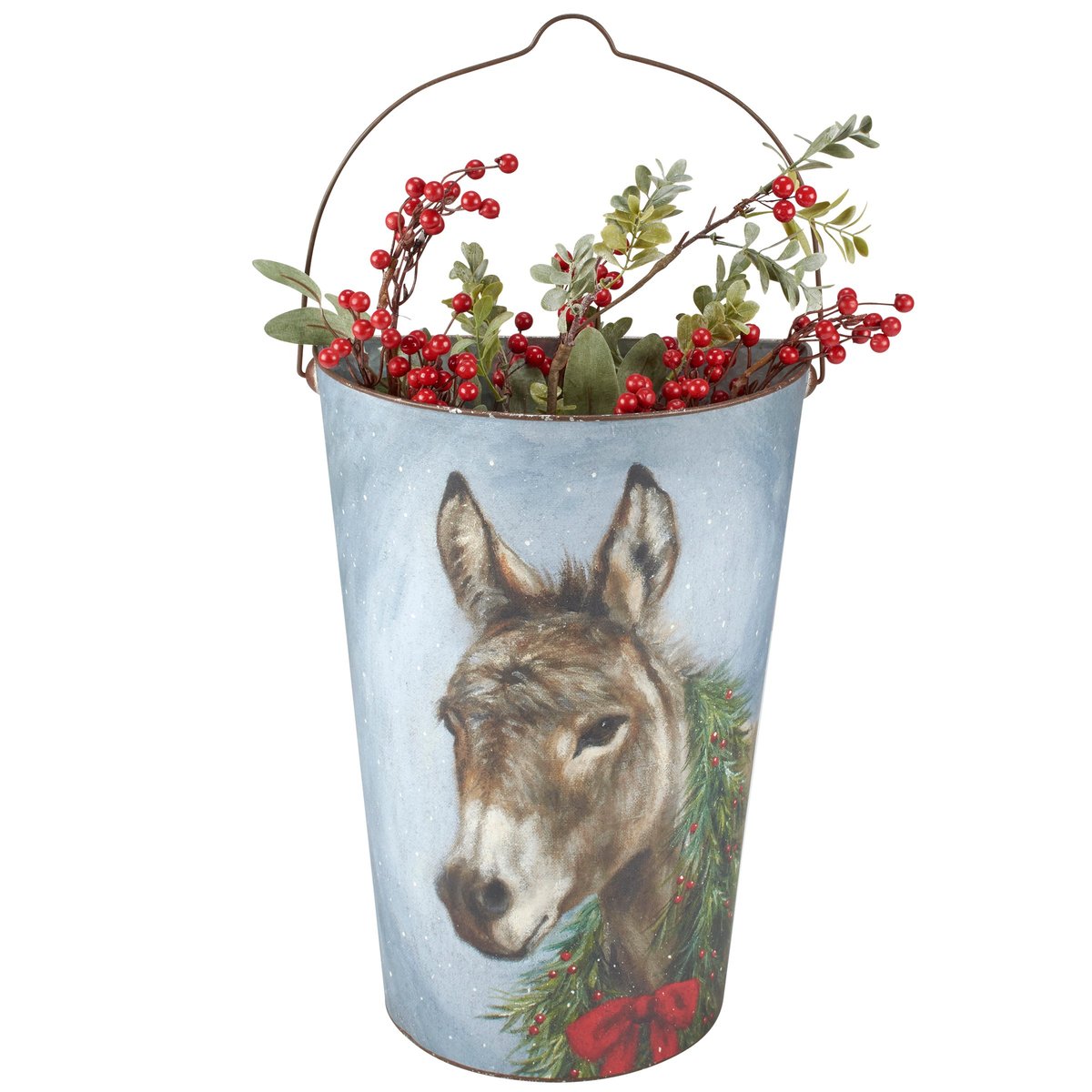 Charming Christmas Animals Rustic Metal Wall Bucket Set - Festive Farmhouse Decor