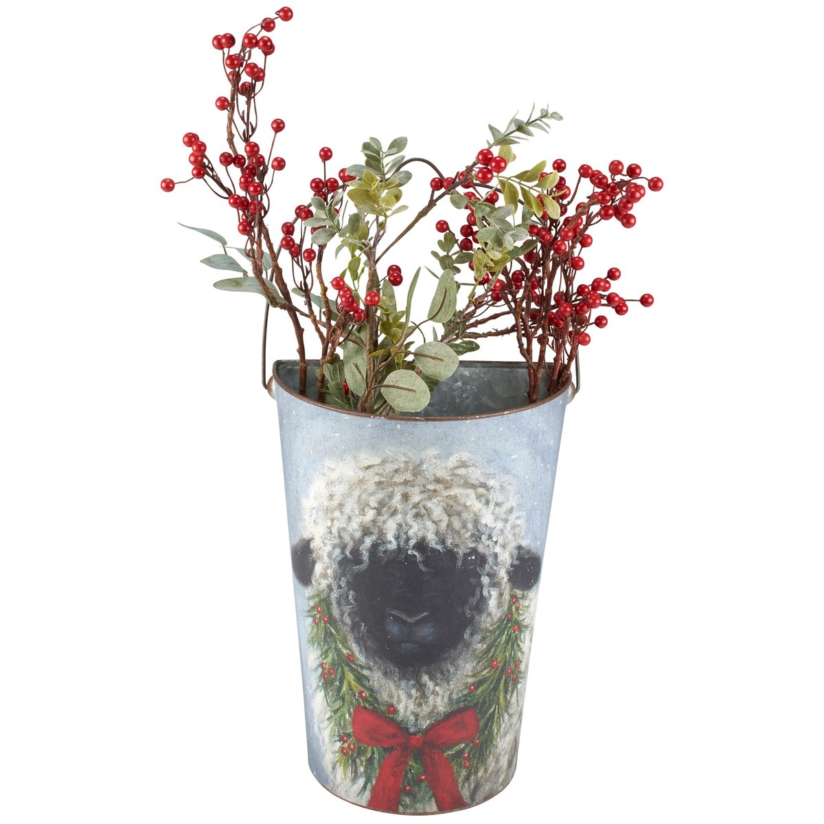 Charming Christmas Animals Rustic Metal Wall Bucket Set - Festive Farmhouse Decor