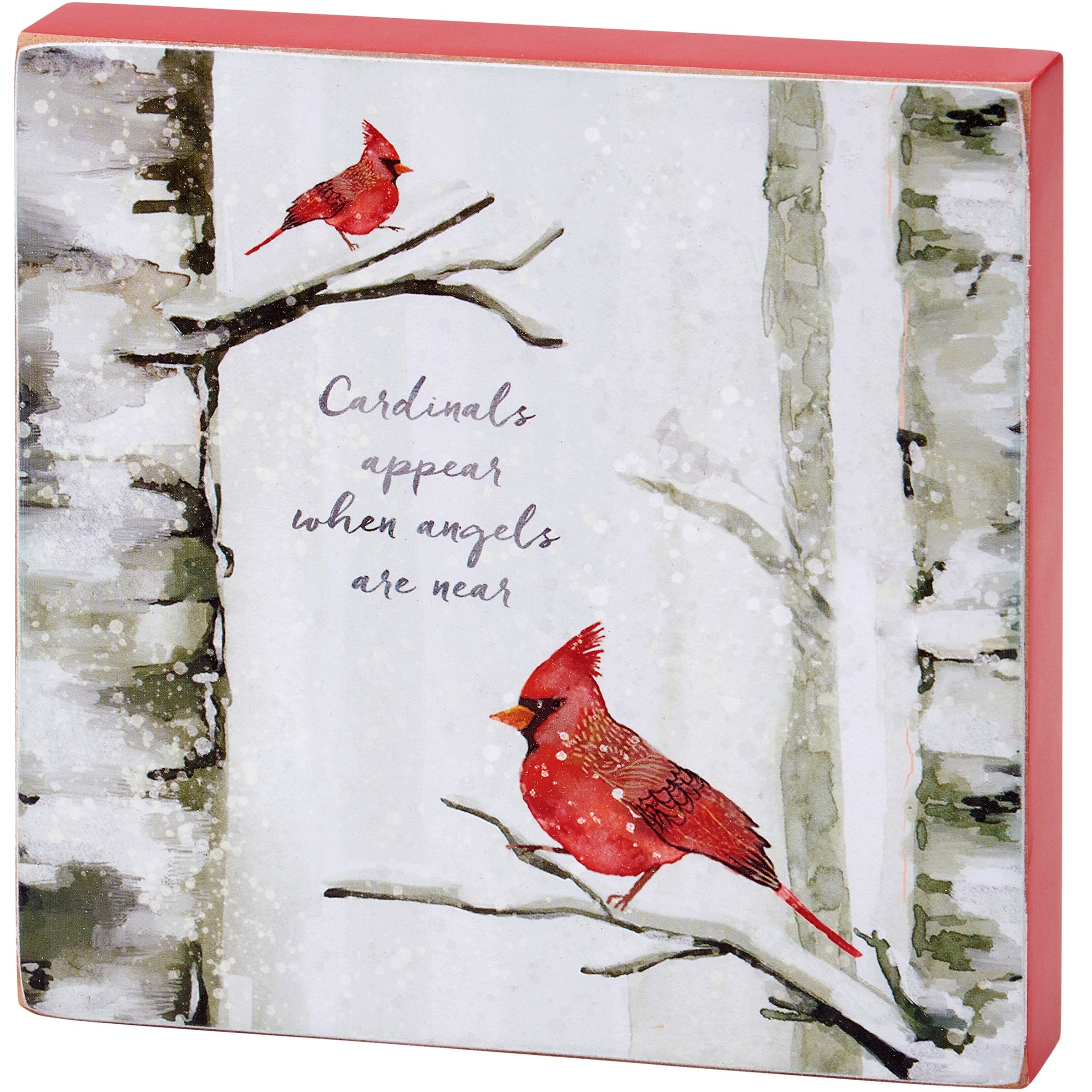 Inspirational Wooden Block Sign: Winter Cardinals Appear When Angels Are Near Decor