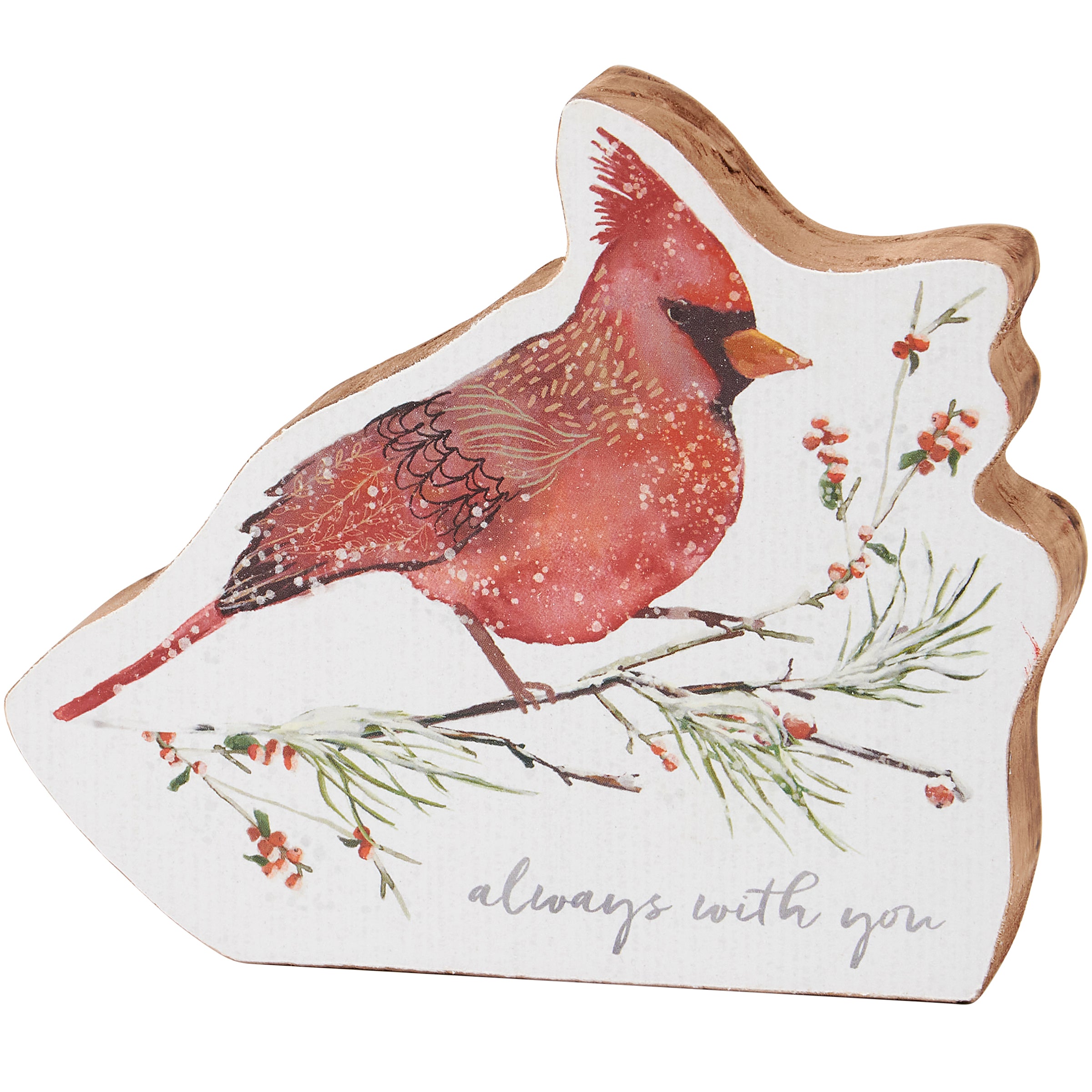 Charming Cardinal Winter Branch 'Always With You' Sentiment Chunky Sitter Decor