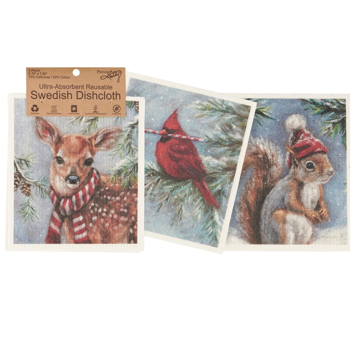 Charming Winter Animal Swedish Dishcloth Set - Eco-Friendly Reusable Kitchen Cleaning