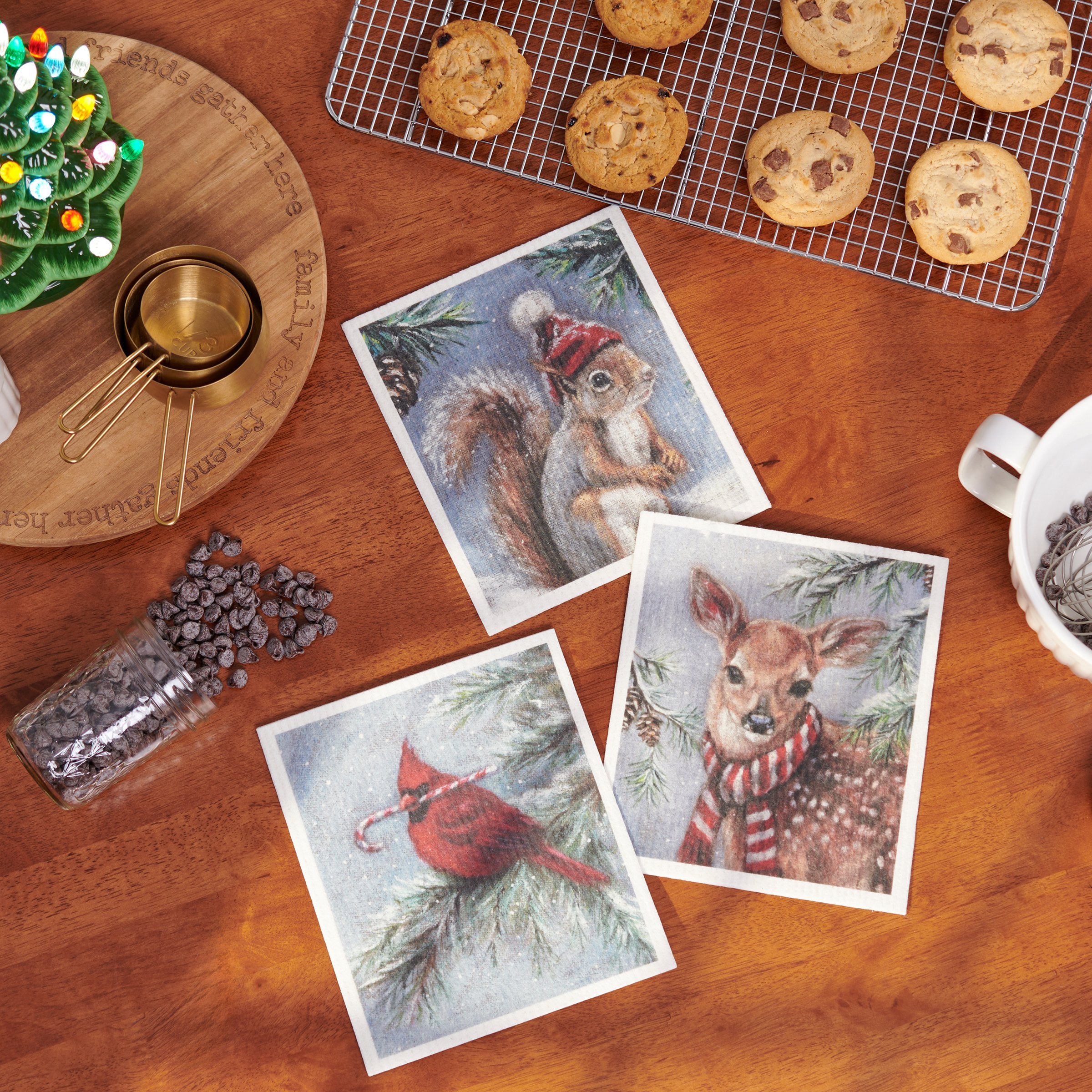 Charming Winter Animal Swedish Dishcloth Set - Eco-Friendly Reusable Kitchen Cleaning