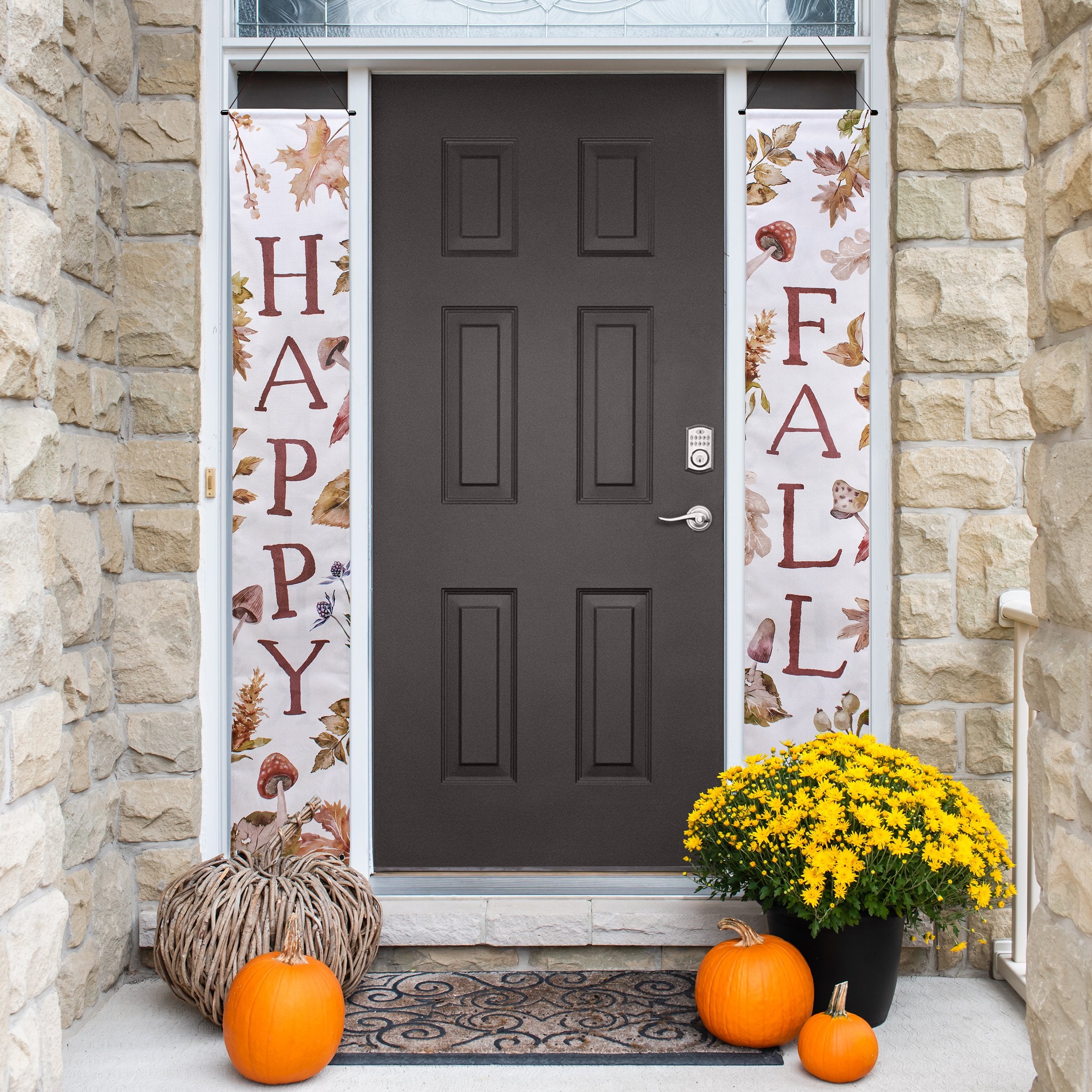 Charming Double-Sided Seasonal Porch Banner Set: Happy Fall & Winter Wishes Decor