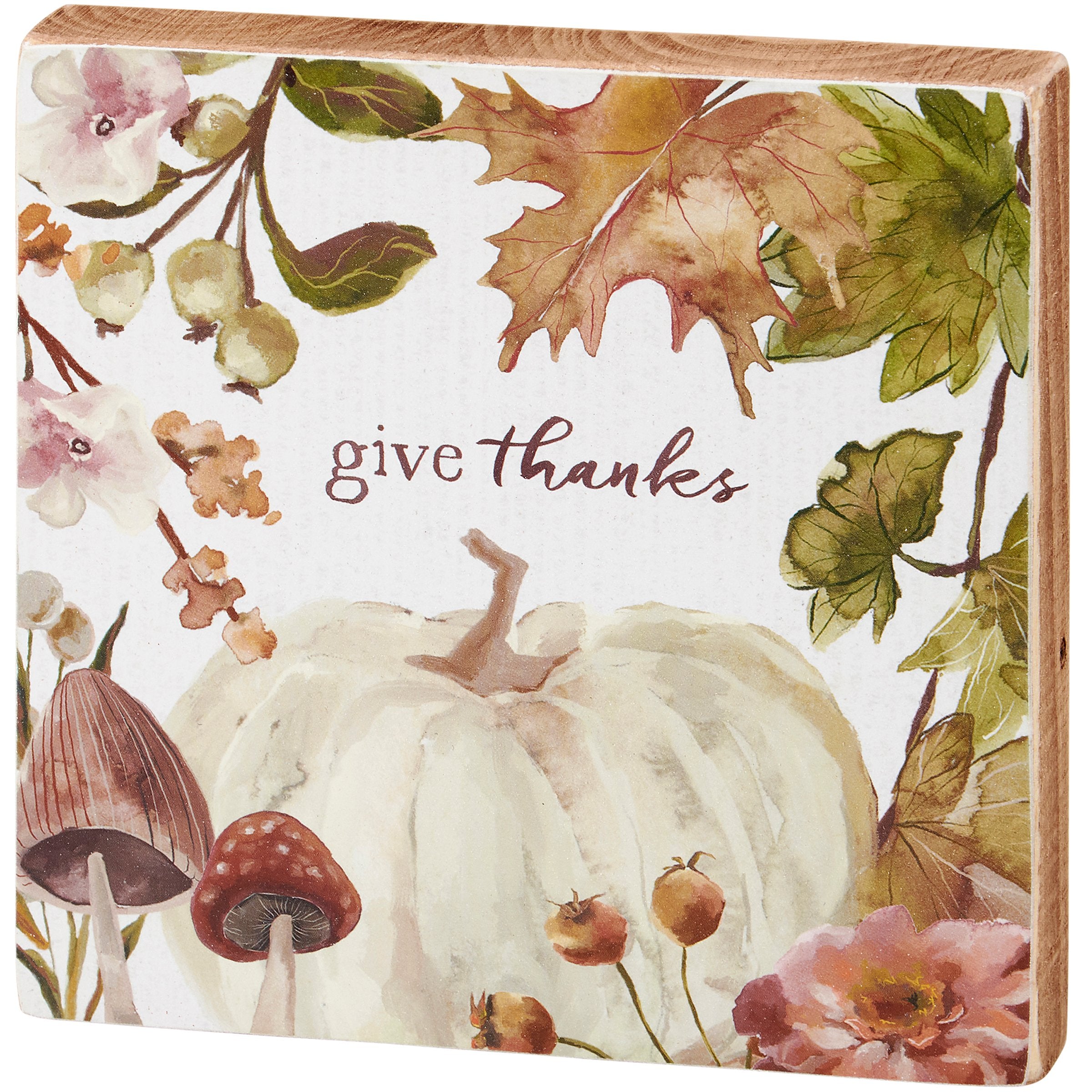 Charming Wooden 'Give Thanks' Pumpkin Block Sign for Fall & Harvest Decor