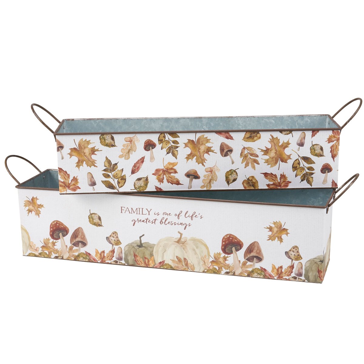 Rustic Galvanized Metal Fall Harvest Decorative Bin Set with Family Sentiment