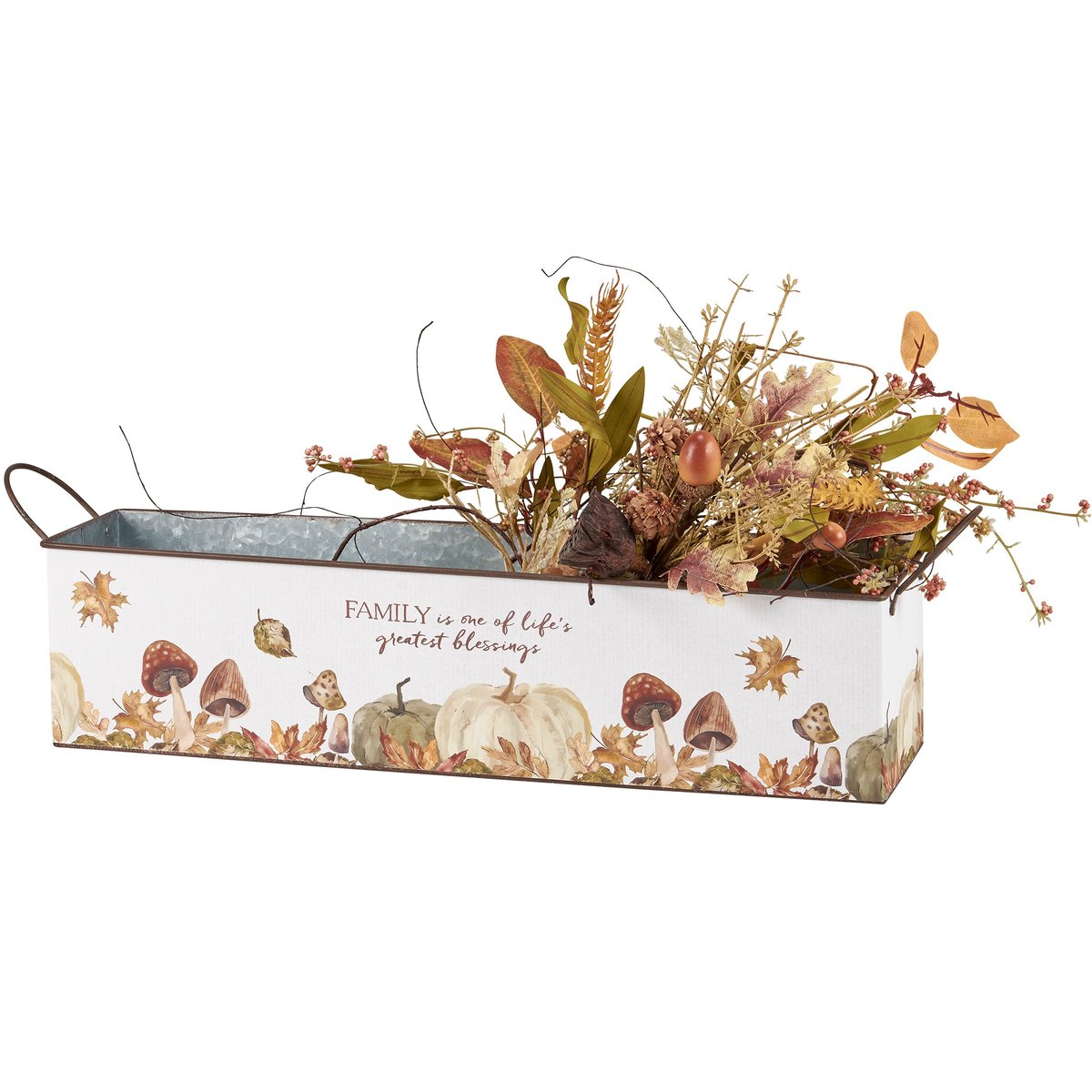 Rustic Galvanized Metal Fall Harvest Decorative Bin Set with Family Sentiment