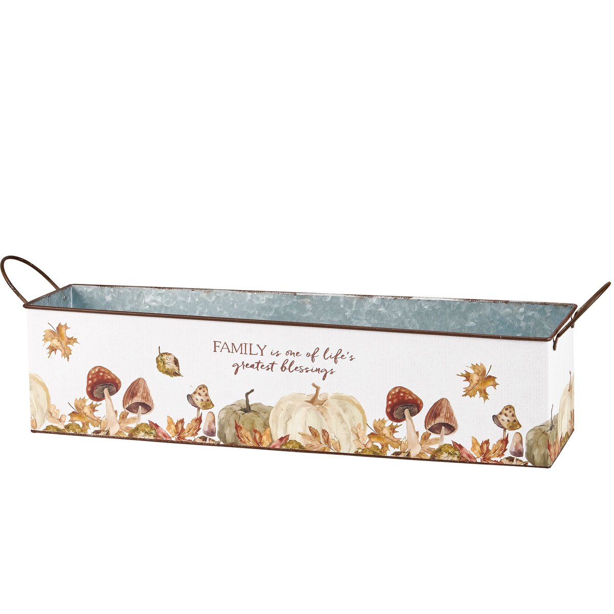 Rustic Galvanized Metal Fall Harvest Decorative Bin Set with Family Sentiment