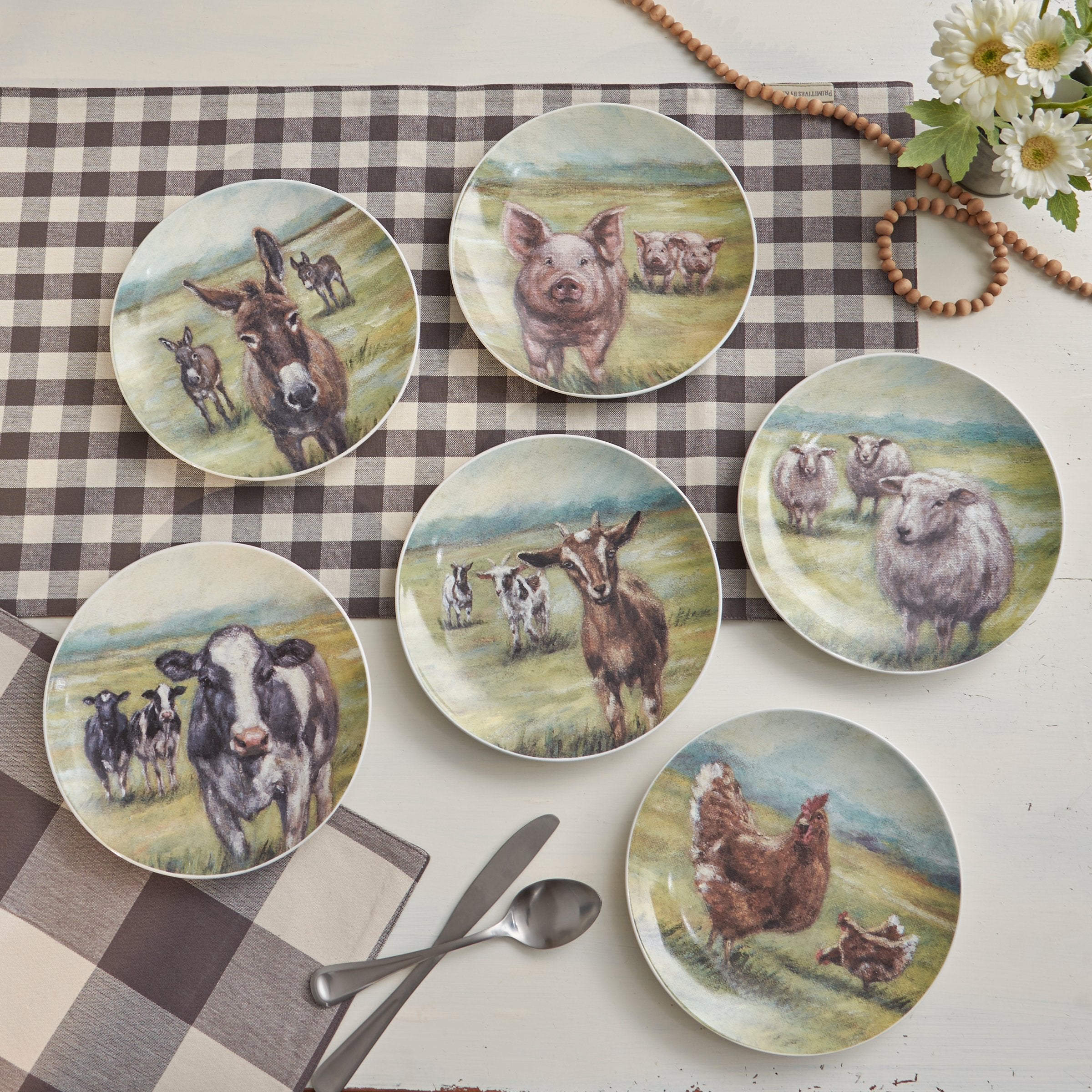 Charming Farm Animal Stoneware Dinner Plate Set - Microwave & Dishwasher Safe