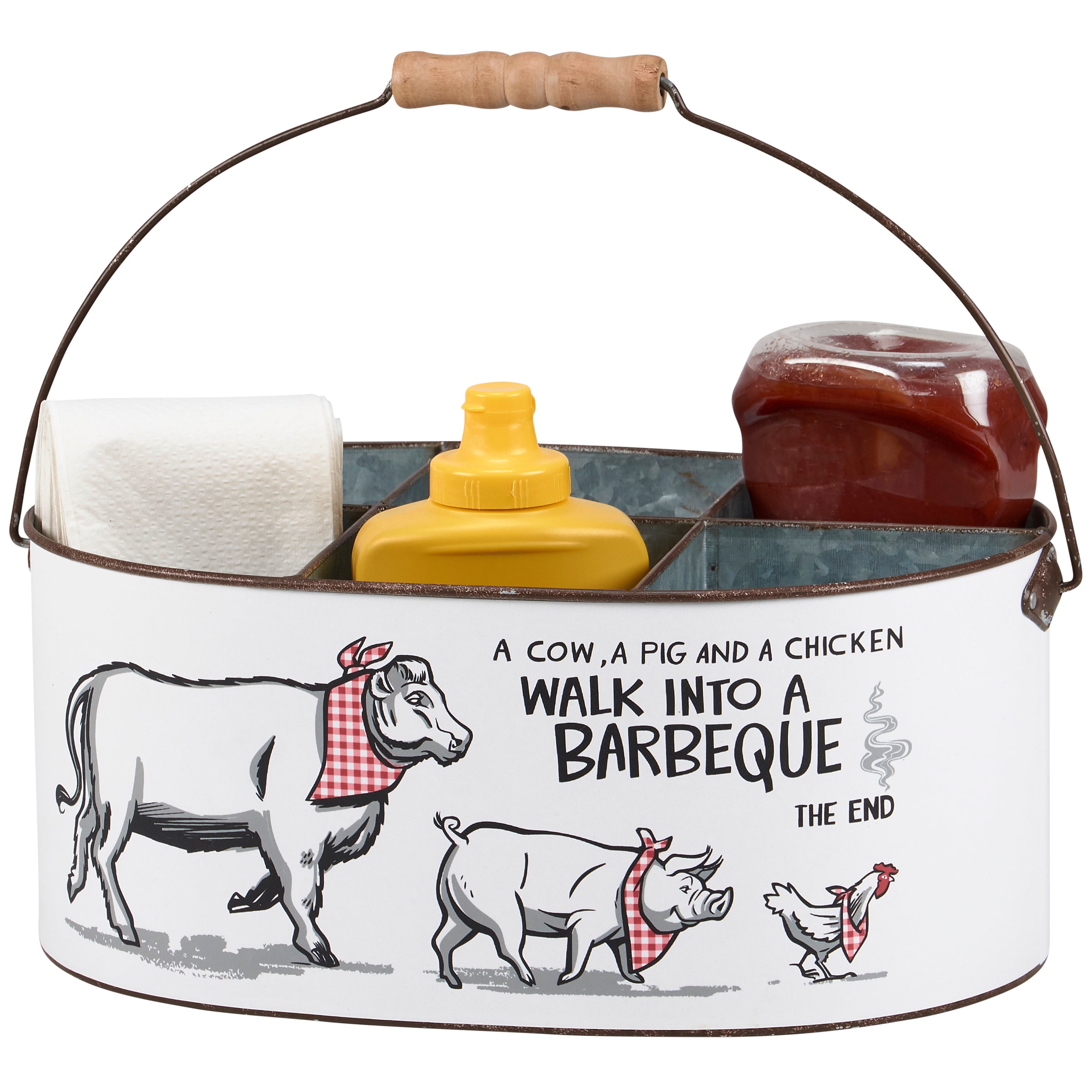 Humorous Farm Animal Barbeque Caddy - Galvanized Metal Grill Accessory Organizer