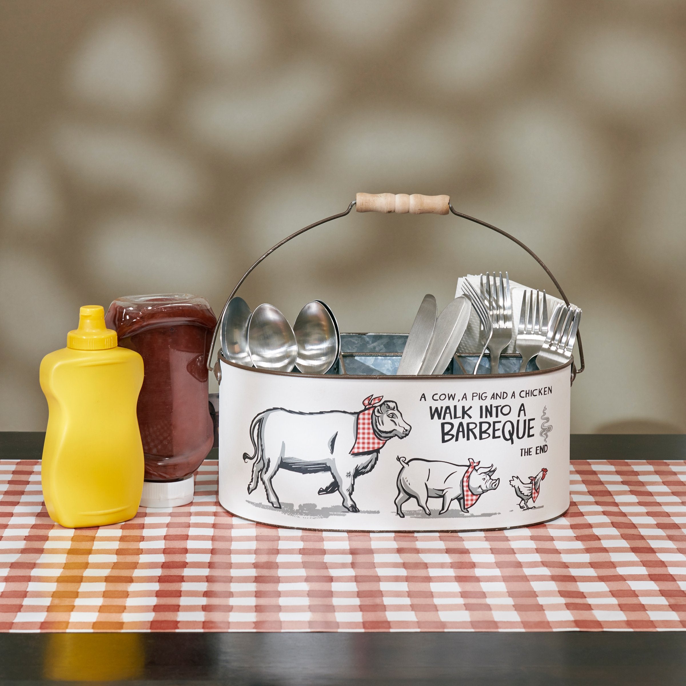 Humorous Farm Animal Barbeque Caddy - Galvanized Metal Grill Accessory Organizer