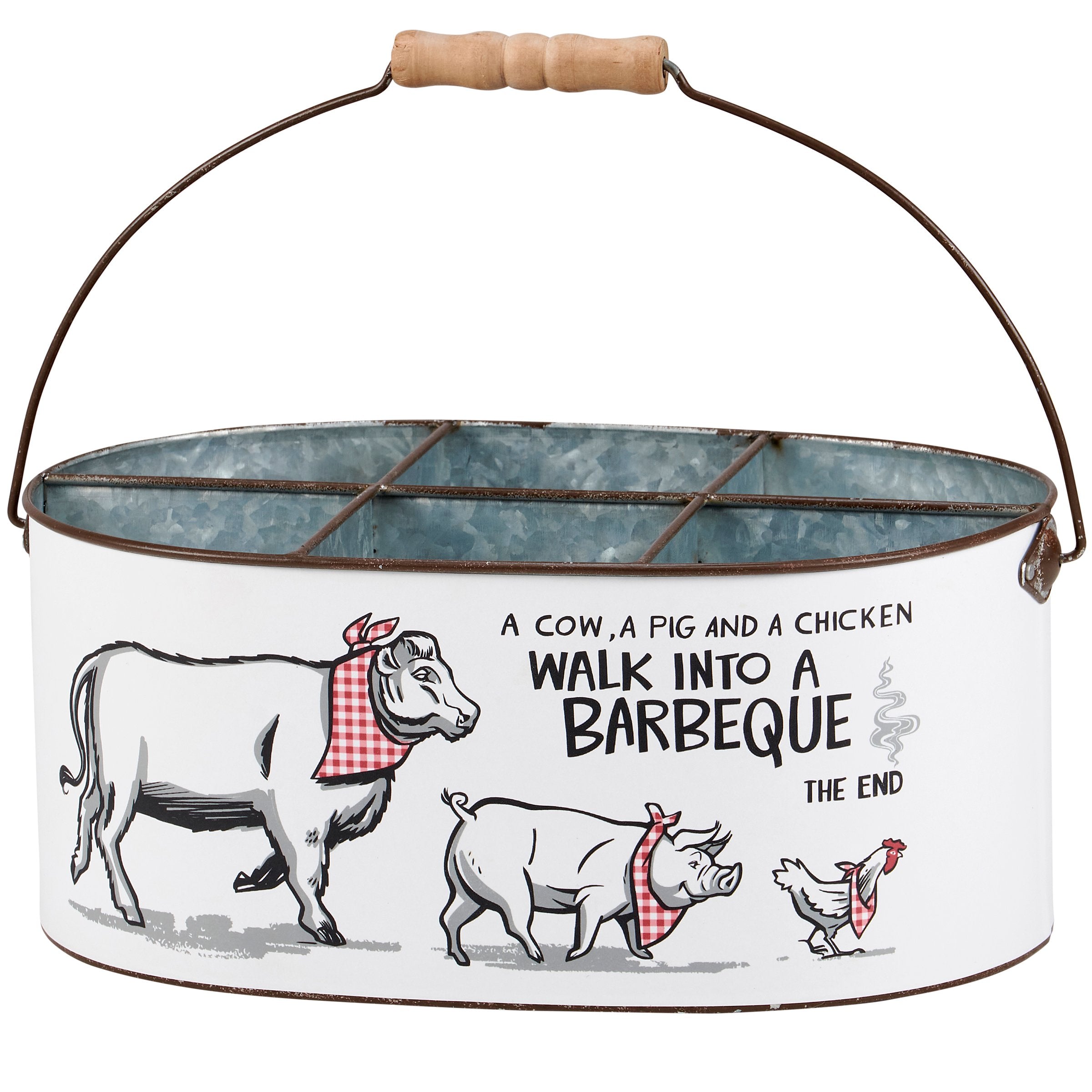 Humorous Farm Animal Barbeque Caddy - Galvanized Metal Grill Accessory Organizer