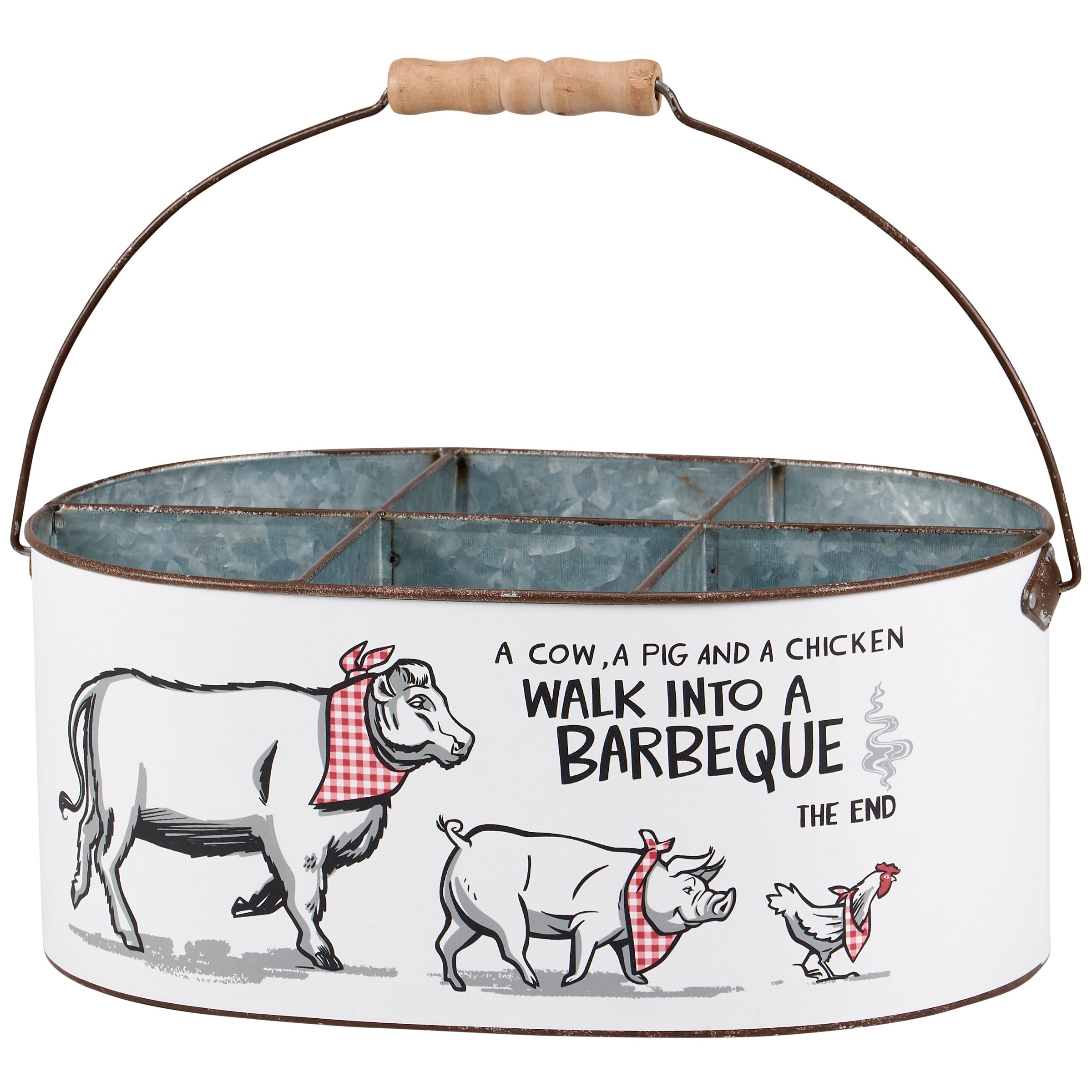 Humorous Farm Animal Barbeque Caddy - Galvanized Metal Grill Accessory Organizer