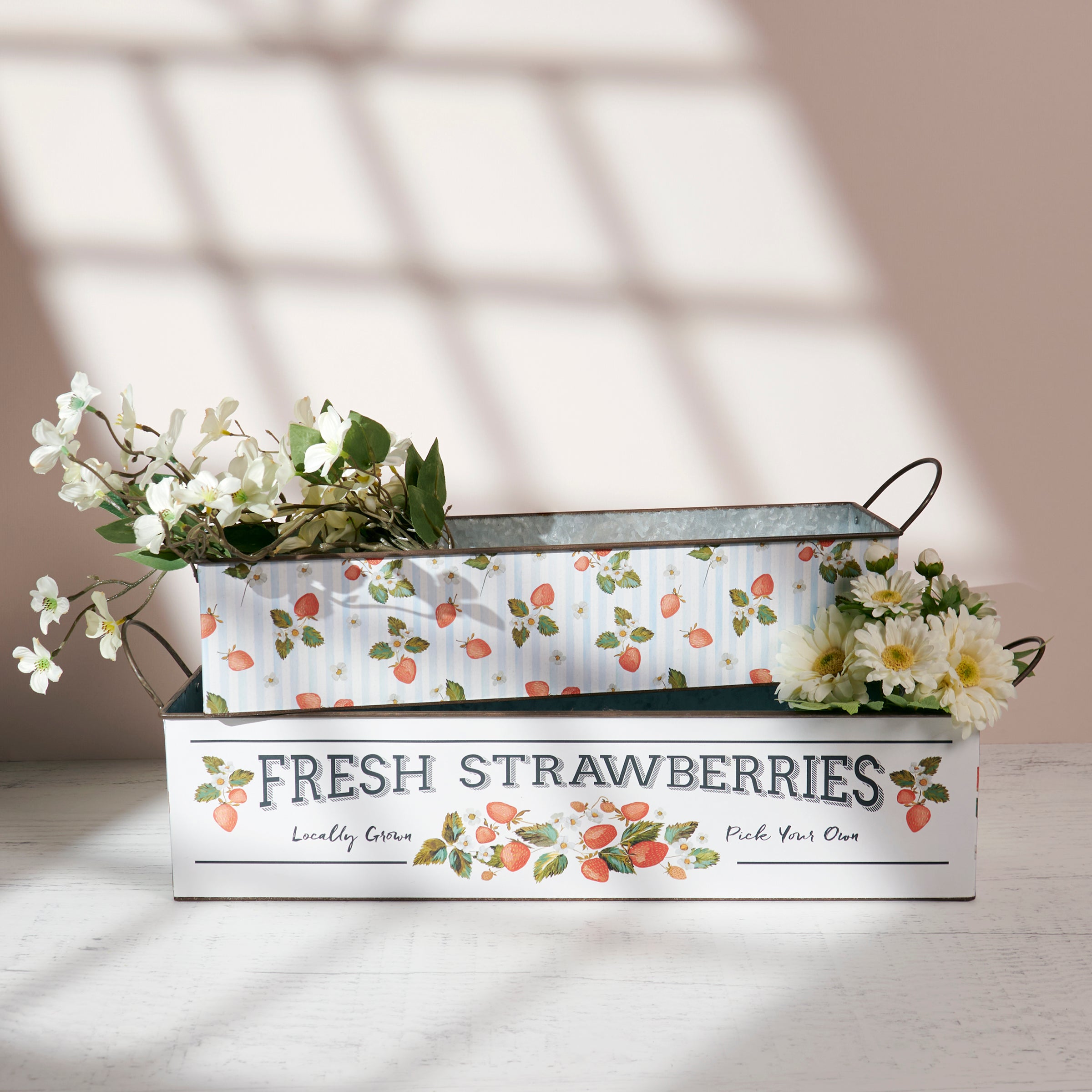 Charming Galvanized Metal Strawberry Bin Set for Rustic Kitchen & Garden Decor