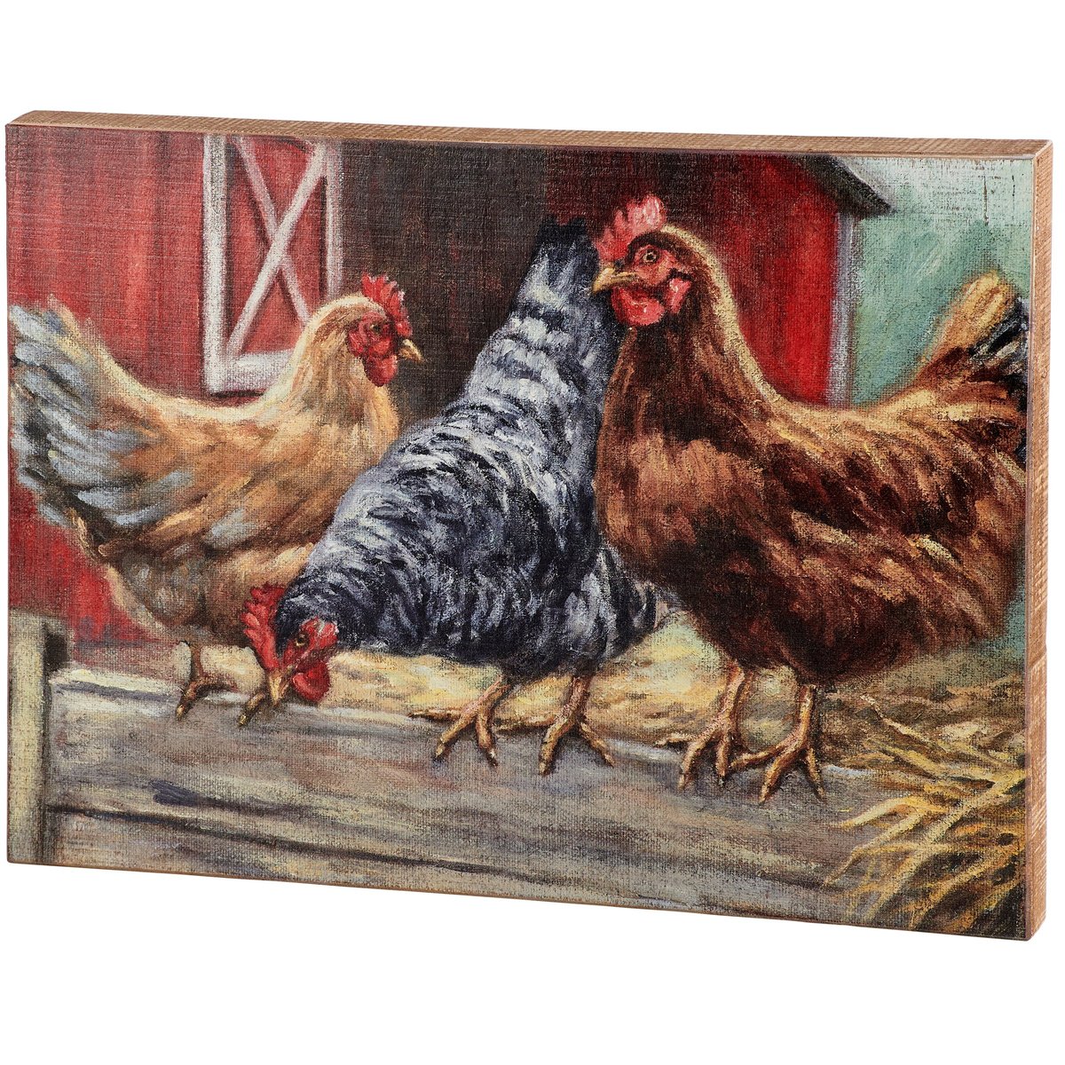 Charming Farmhouse Three Chickens Wood Box Sign - Rustic Barnyard Decor
