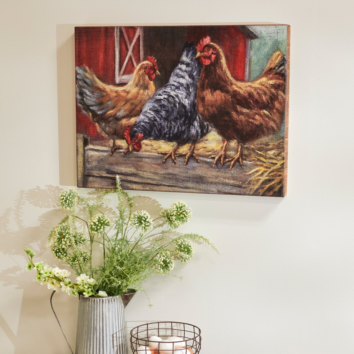 Charming Farmhouse Three Chickens Wood Box Sign - Rustic Barnyard Decor