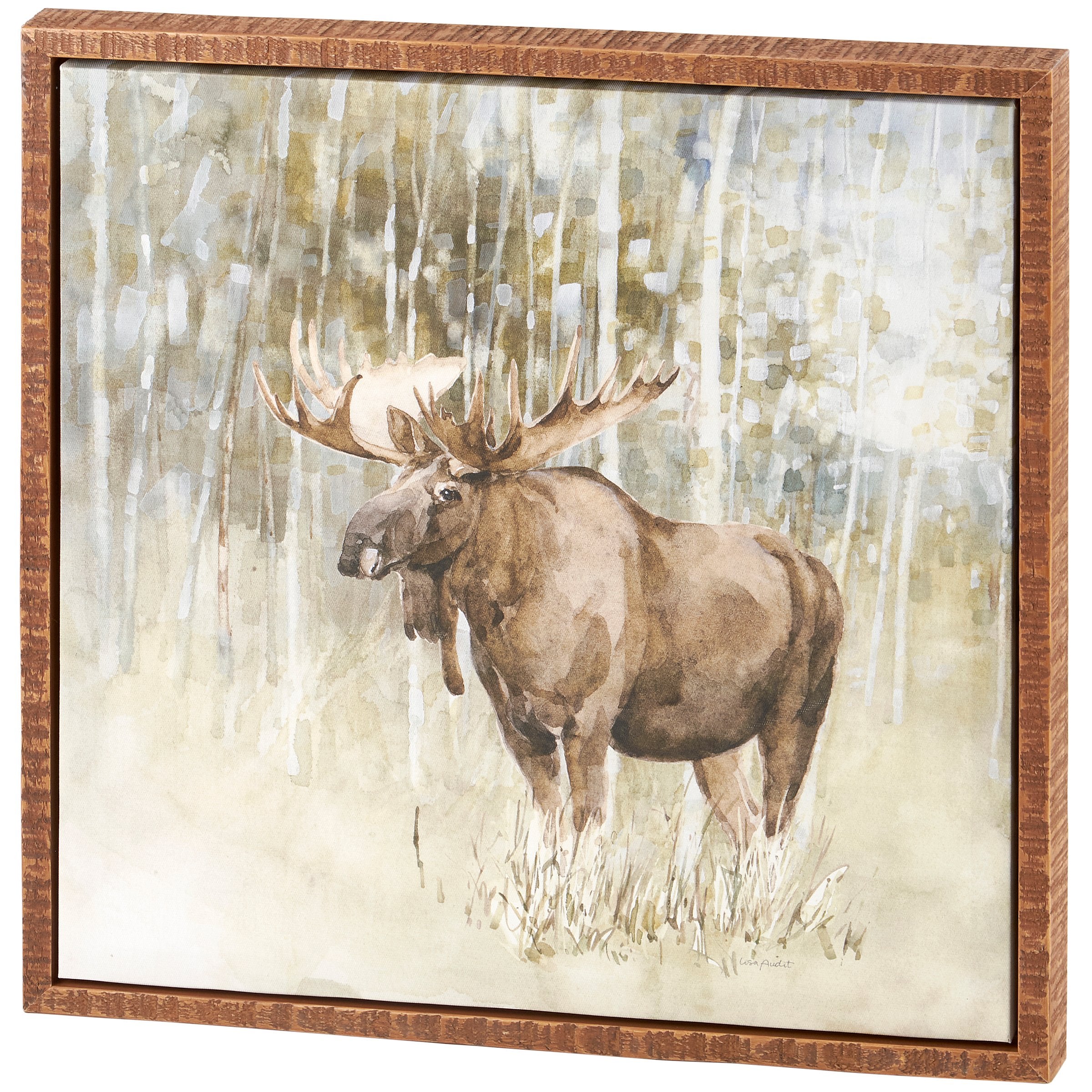 Majestic Moose Canvas Wall Art: Rustic Wildlife Forest Decor with Natural Wood Frame