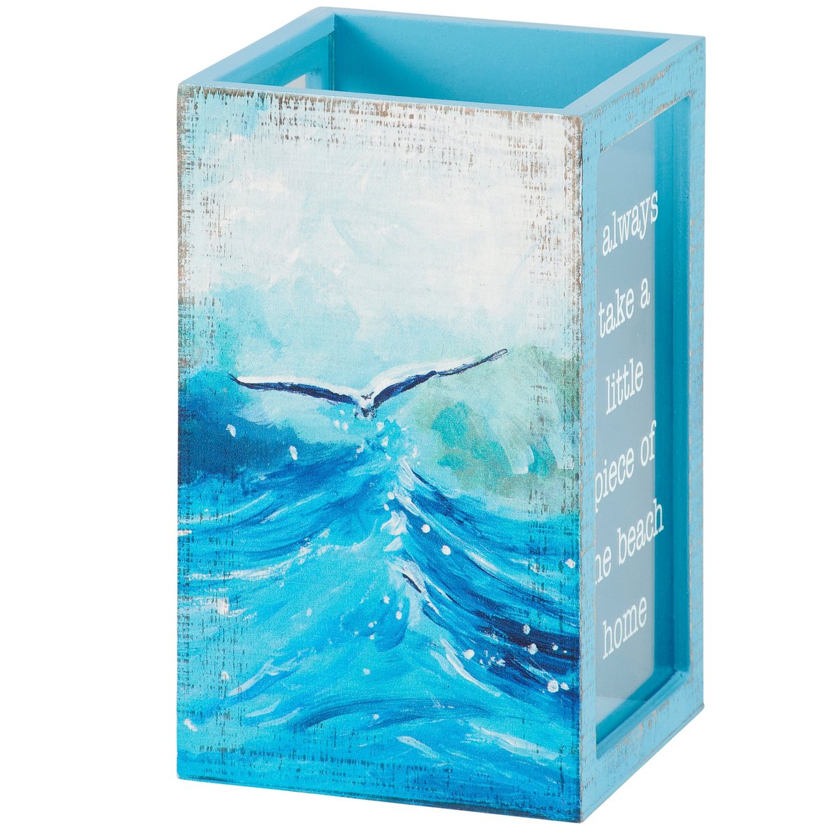 Charming Double-Sided Wooden Beach Shell Holder with Ocean Wave Art & Keepsake Display