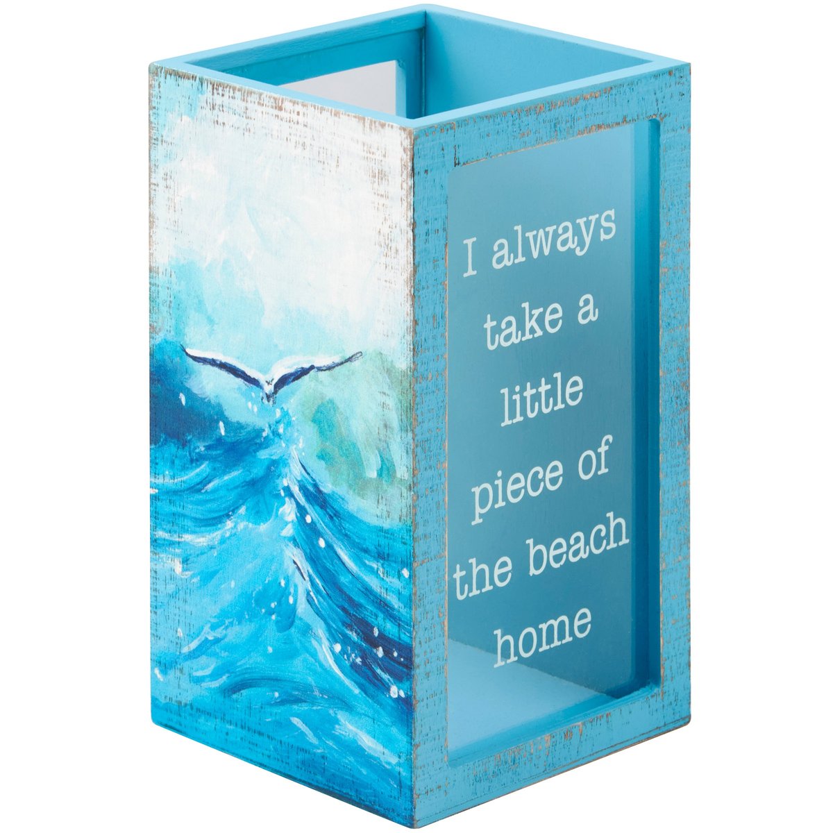 Charming Double-Sided Wooden Beach Shell Holder with Ocean Wave Art & Keepsake Display