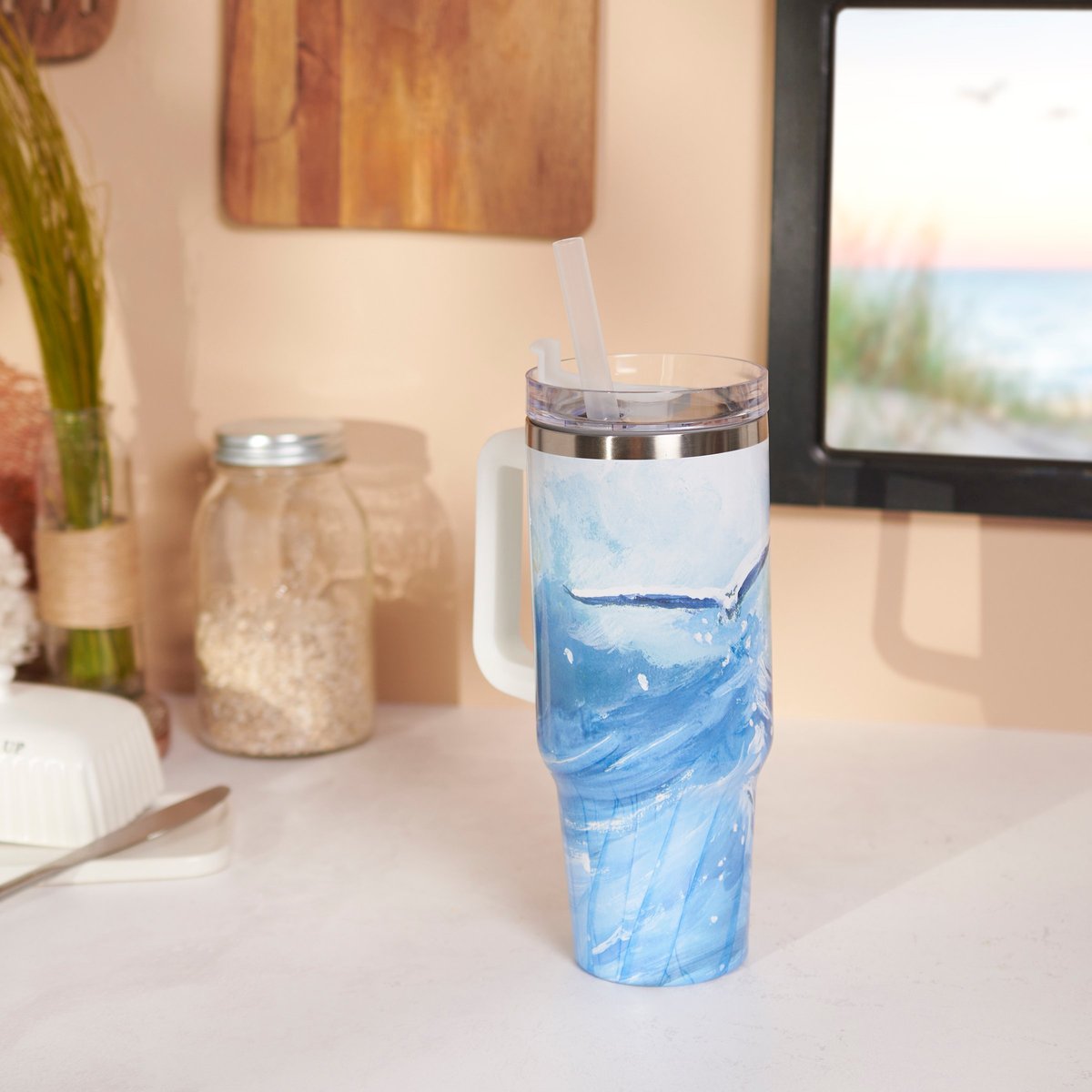 Coastal Ocean Wave Insulated Stainless Steel Travel Mug 40 oz Capacity