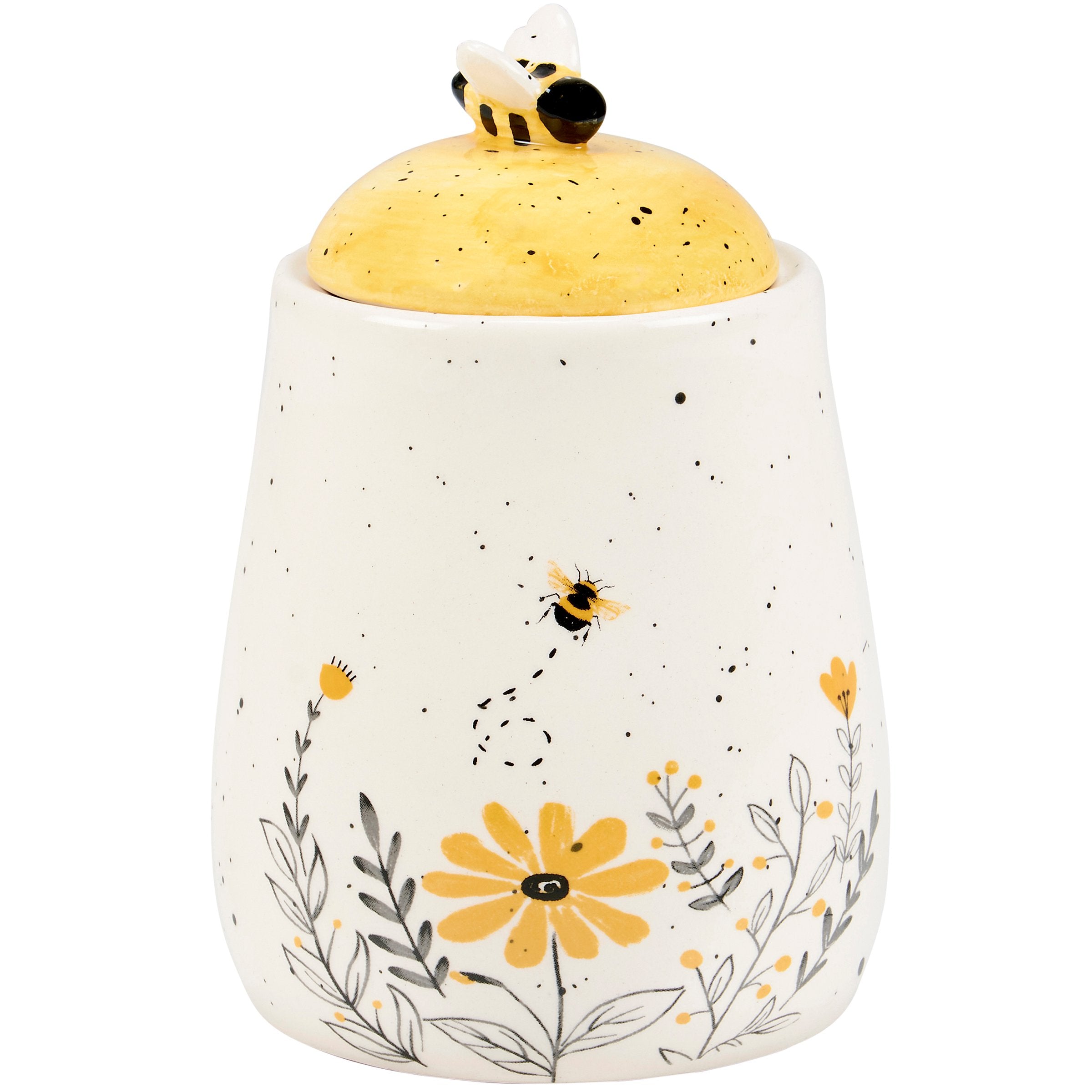 Charming Bee Garden Stoneware Sugar Bowl with Sculpted Honeycomb Lid