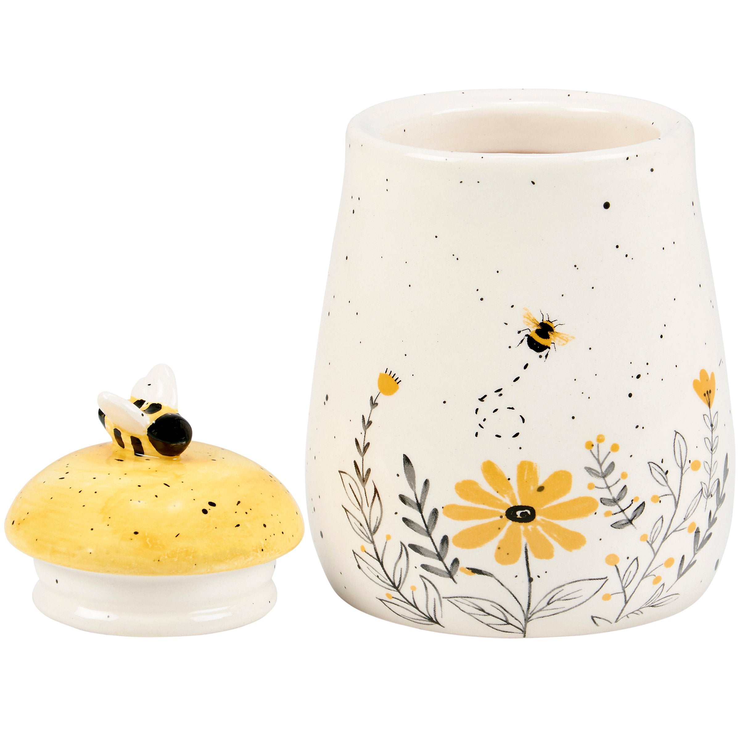 Charming Bee Garden Stoneware Sugar Bowl with Sculpted Honeycomb Lid