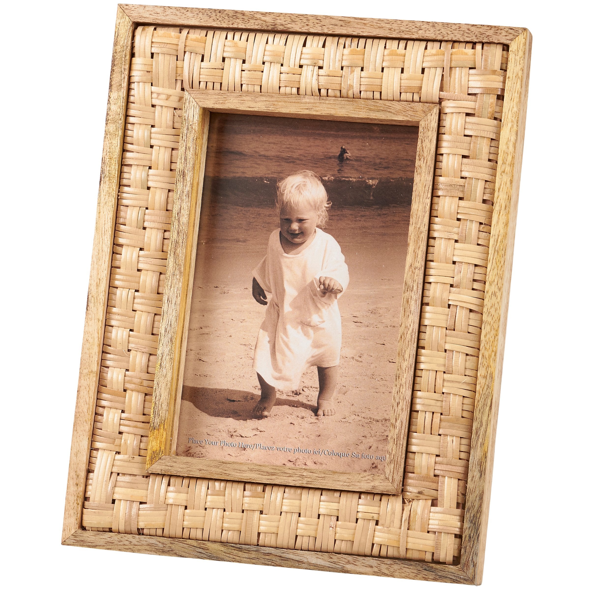 Chic Bohemian Basket Weave 4x6 Photo Frame - Natural Wood & Glass Display